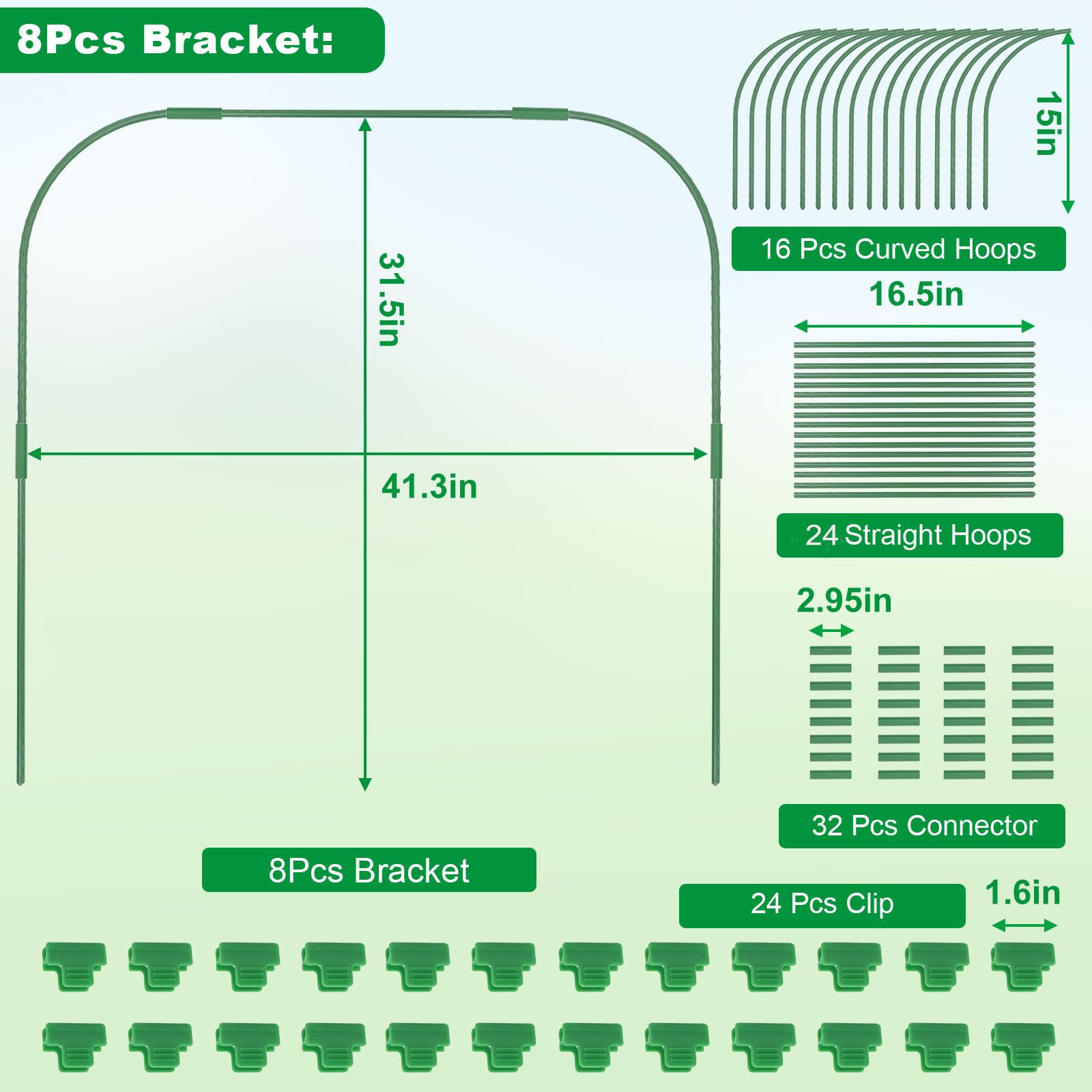 8 zestawów GreenUse Ops do podwyższonych łóżek, zdejmowany, nierdzewny tunel ogrodowy do tkanin ogrodowych, 100 x 80 cm, tunel do uprawy roślin i palików ogrodowych