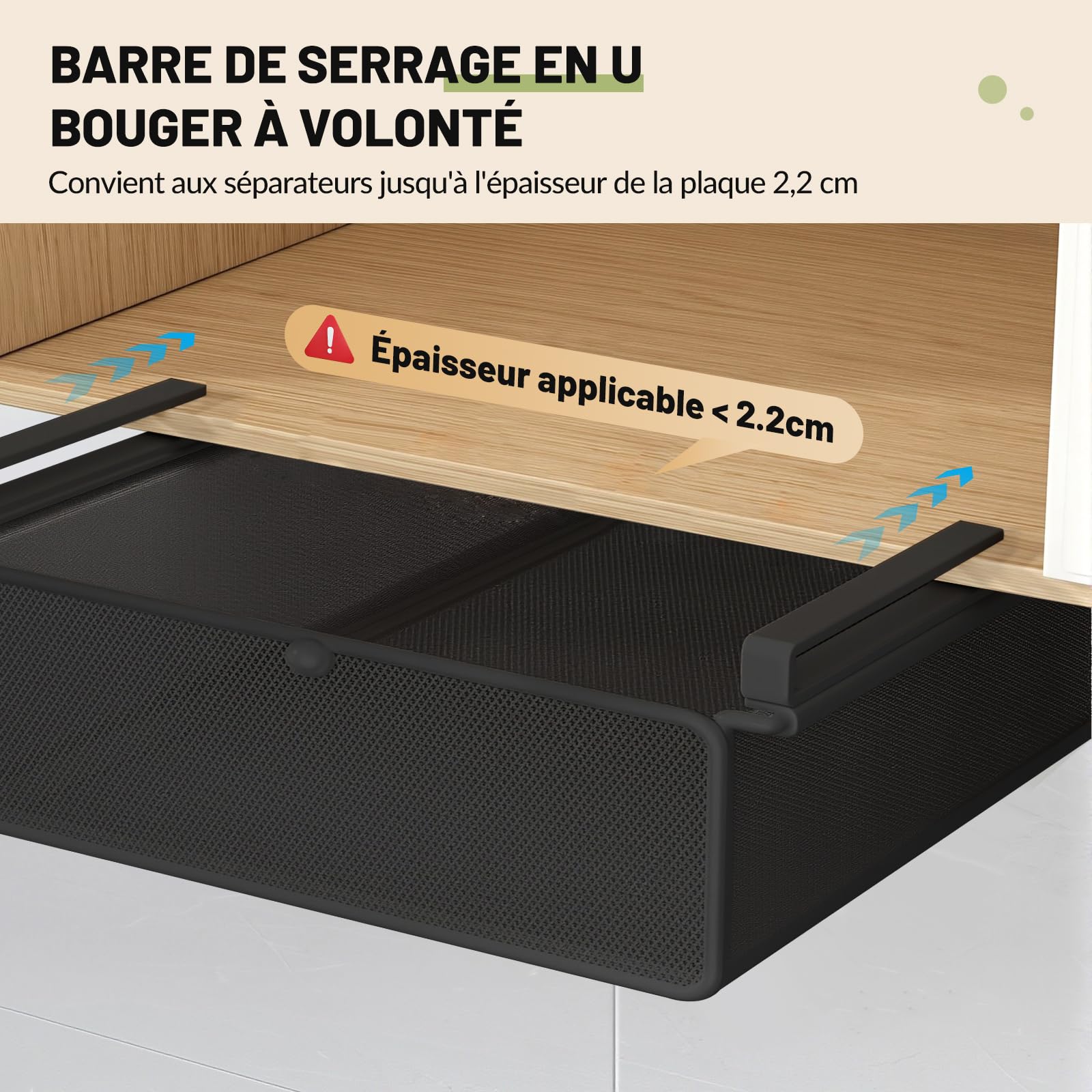 Sharplace Panier à Tiroir Coulissant Suspendu, Noir, Maille Métallique, Organisateur de Placard, Tiroir Suspendu, pour Bureau, Penderies, L Black