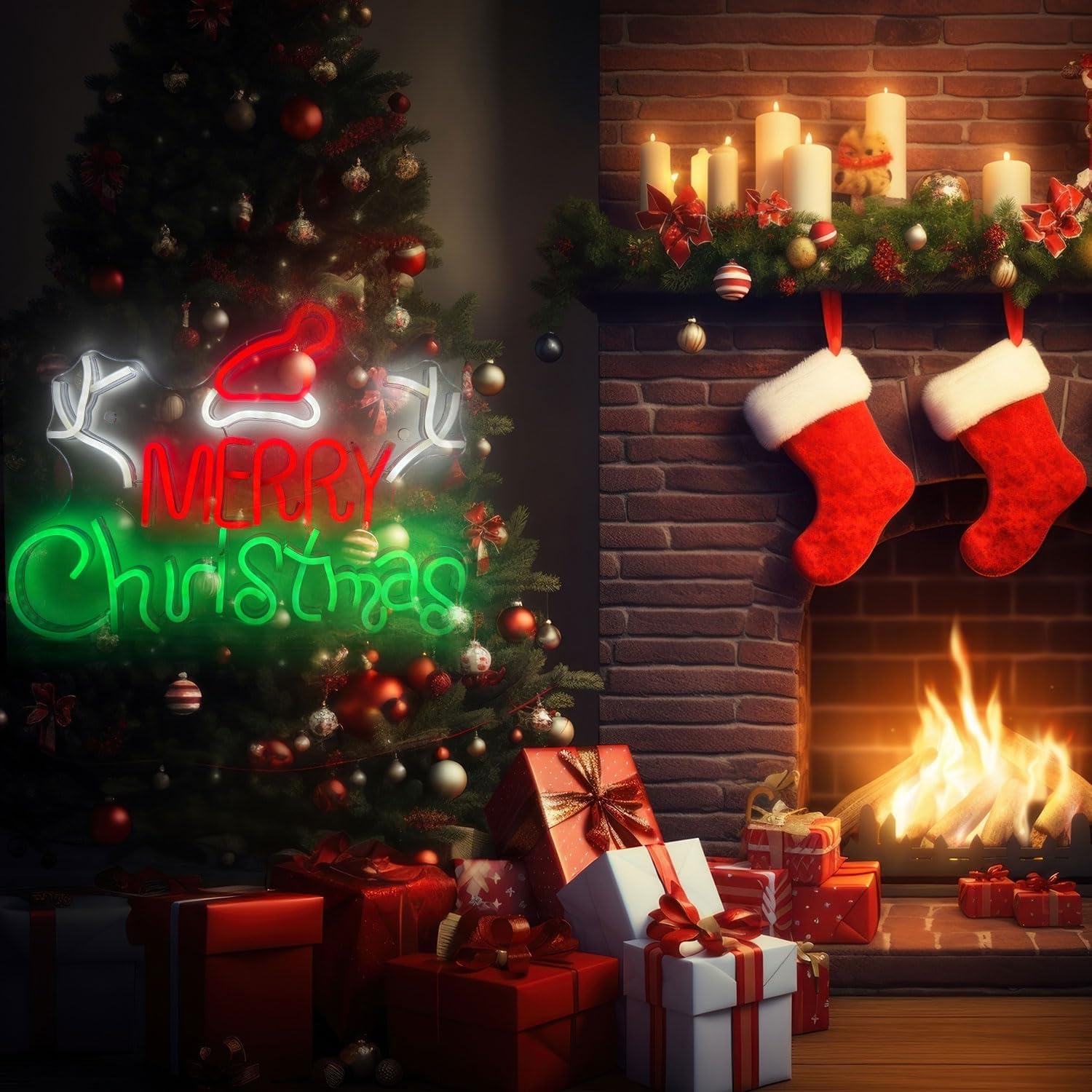 Merry Christmas Neon Sign Lights Red White Led Night Light Acrylic Board USB Plug-in Anime Signs Decorations for Aesthetic Bar Wall Bedroom Decor for Kid Adult Christmas Gifts image 5