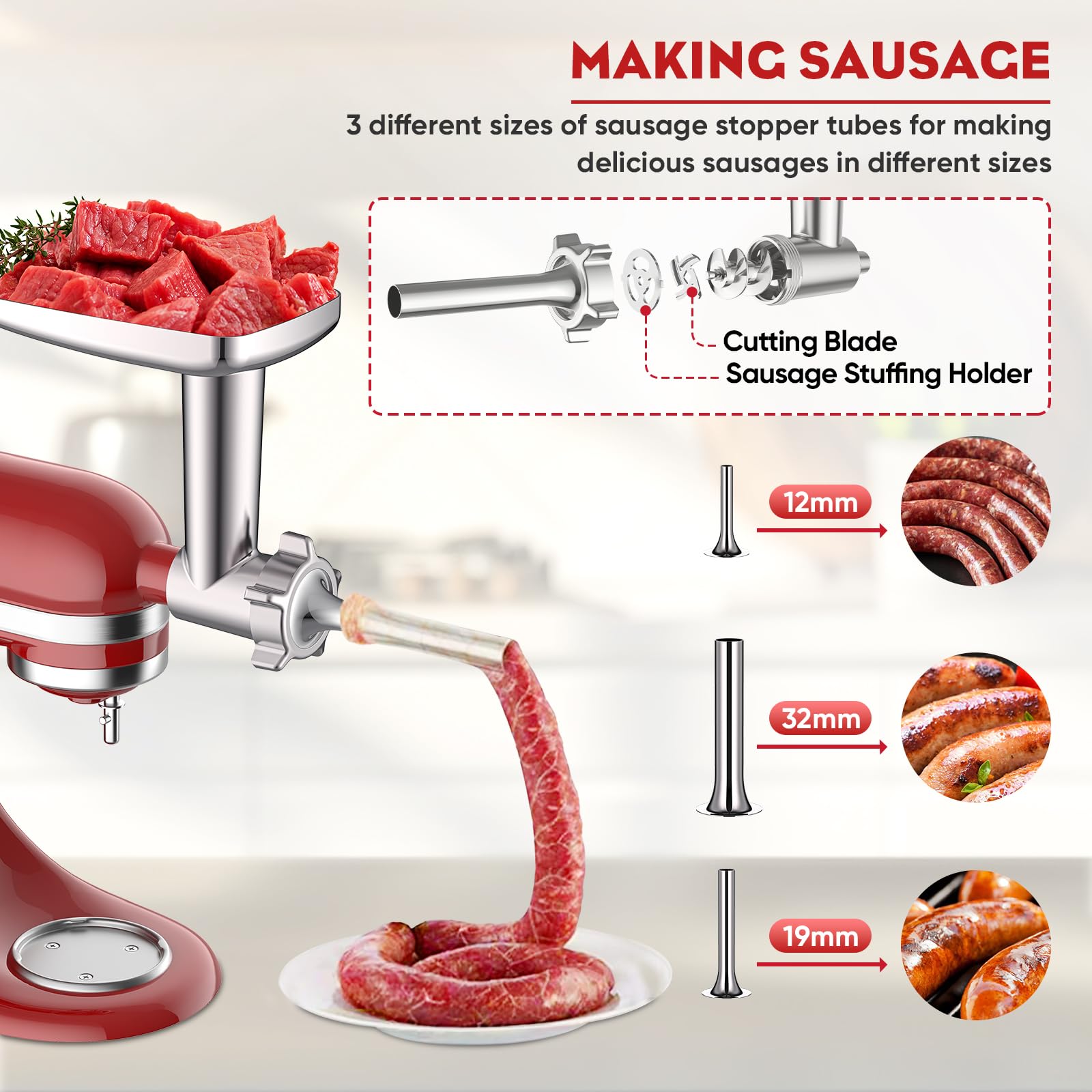 Akcesoria do maszynki do mielenia mięsa i krajalnicy do warzyw KitchenAid Robot Cukiernik, zawiera akcesorium do mielenia mięsa i zestaw noży do warzyw, COFUN KitchenAid Akcesoria