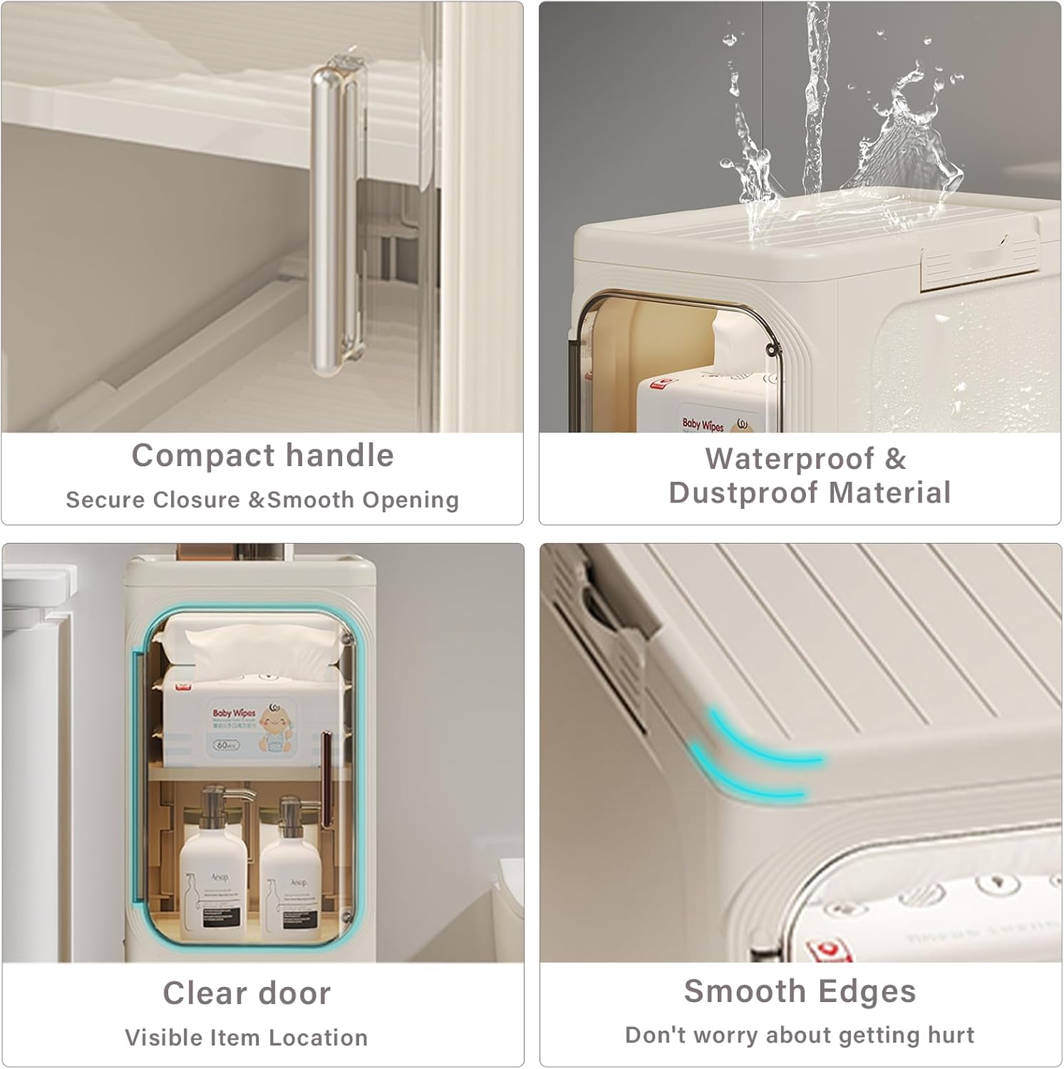 2-Tier Slim Bathroom Storage Cabinet, Narrow Storage Cabinet with Wheels, Adjustable Shelves, Magnetic Doors, Water-Proof, Anti-Tip Skinny Organizer Cabinet for Small Space, Cream White