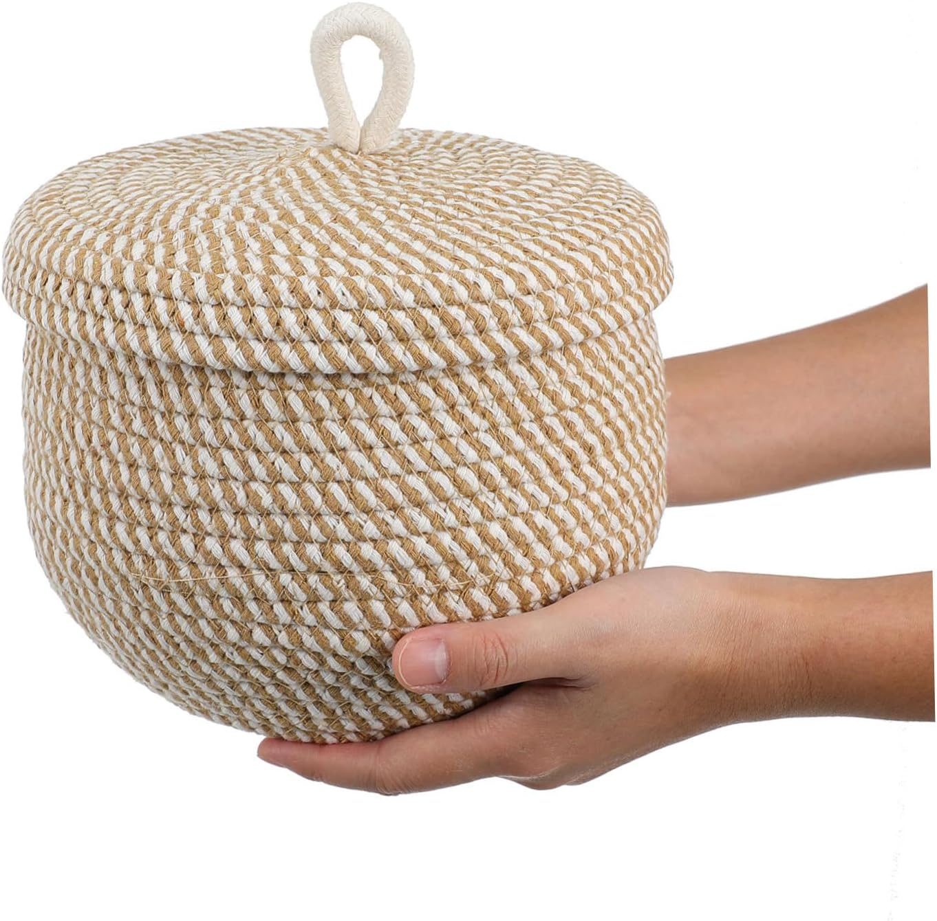 Alipis Cotton Rope Storage Basket with Lid, Round Woven Organizer Basket Small Lidded Container Basket Decorative Storage Bin Home Organizing Basket for Food, Clothes, Sundries, 8.3" x 6.7" image 5
