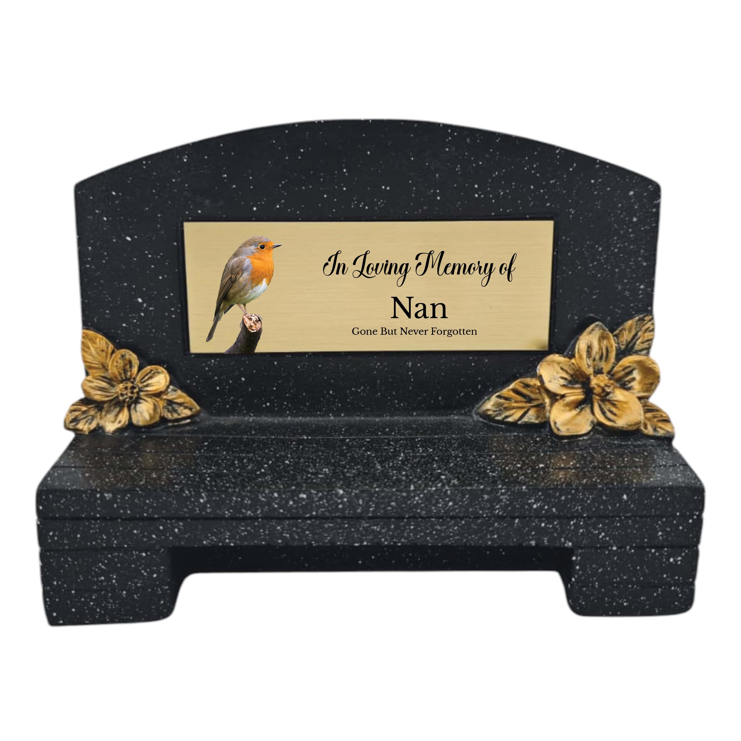 1stclassgifts In Loving Memory Of Memorial Bench With Plaque Grave Marker With Robin Design Mum Dad & Lots More Black/Gold (UV PRINTED) (Nan)
