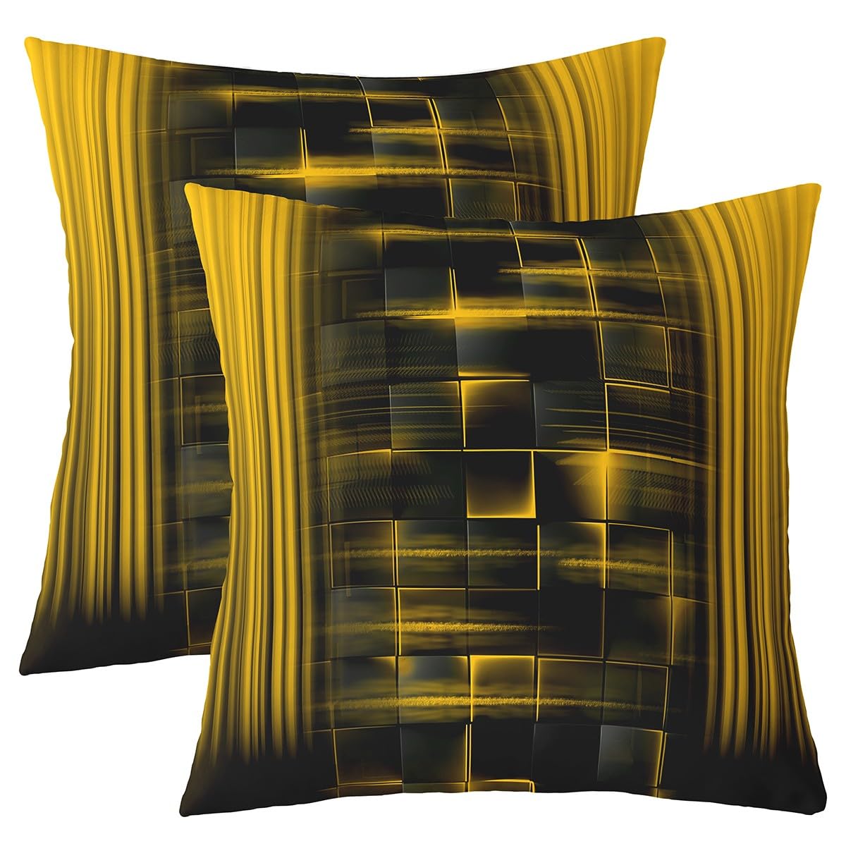 Homemissing Kids Yellow and Black Throw Pillow Covers 18"x18" Set of 2 Soft Ombre Pillow Case Cushion Cover Ombre Effects Decor Throw Pillowcase for Sofa Square Strip Lines Cushion Case