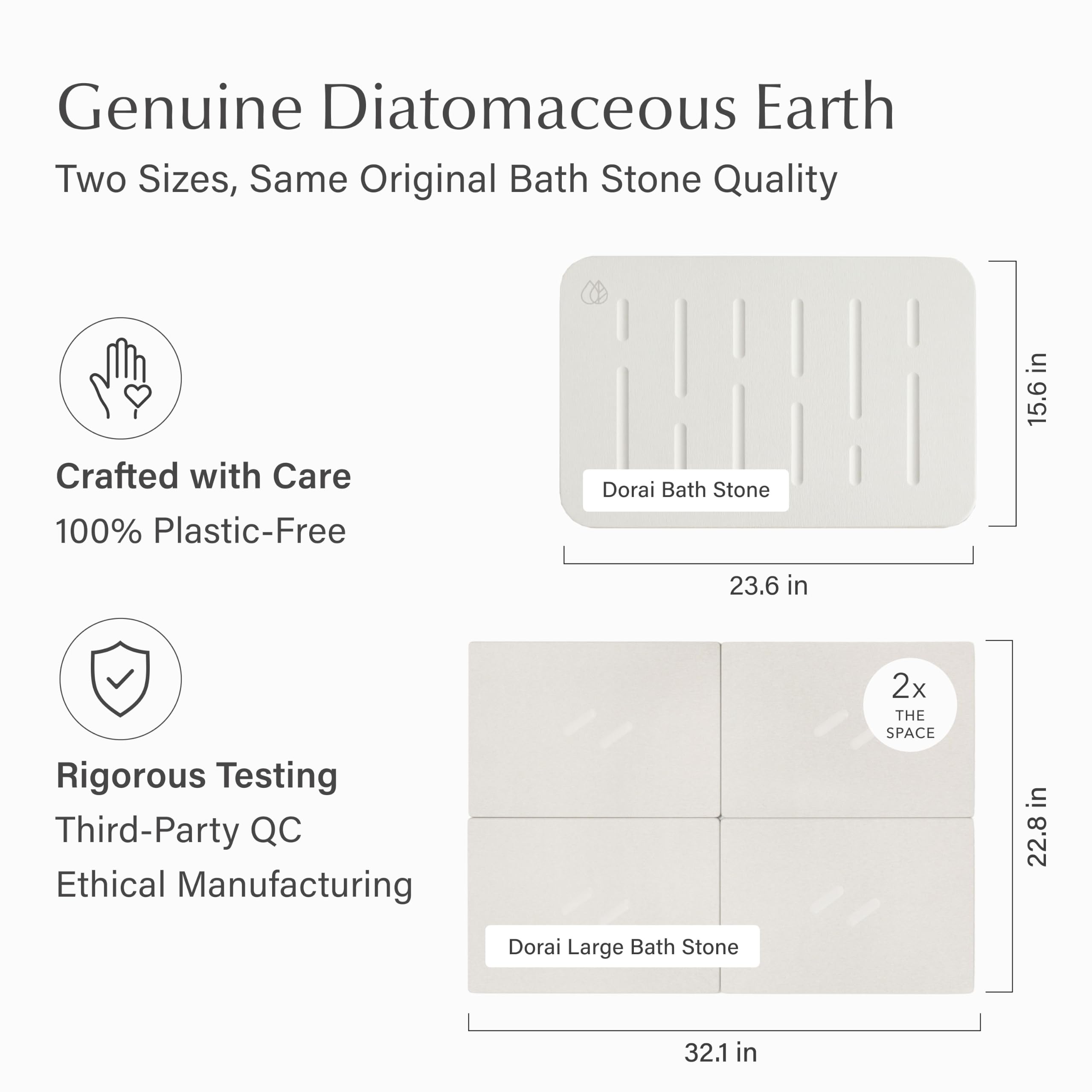 Dorai Home Bath Stone Mat 23.6"x15.4" – Luxury Diatomite Stone Mat, Quick-Dry, Non-Slip, Rain Sandstone