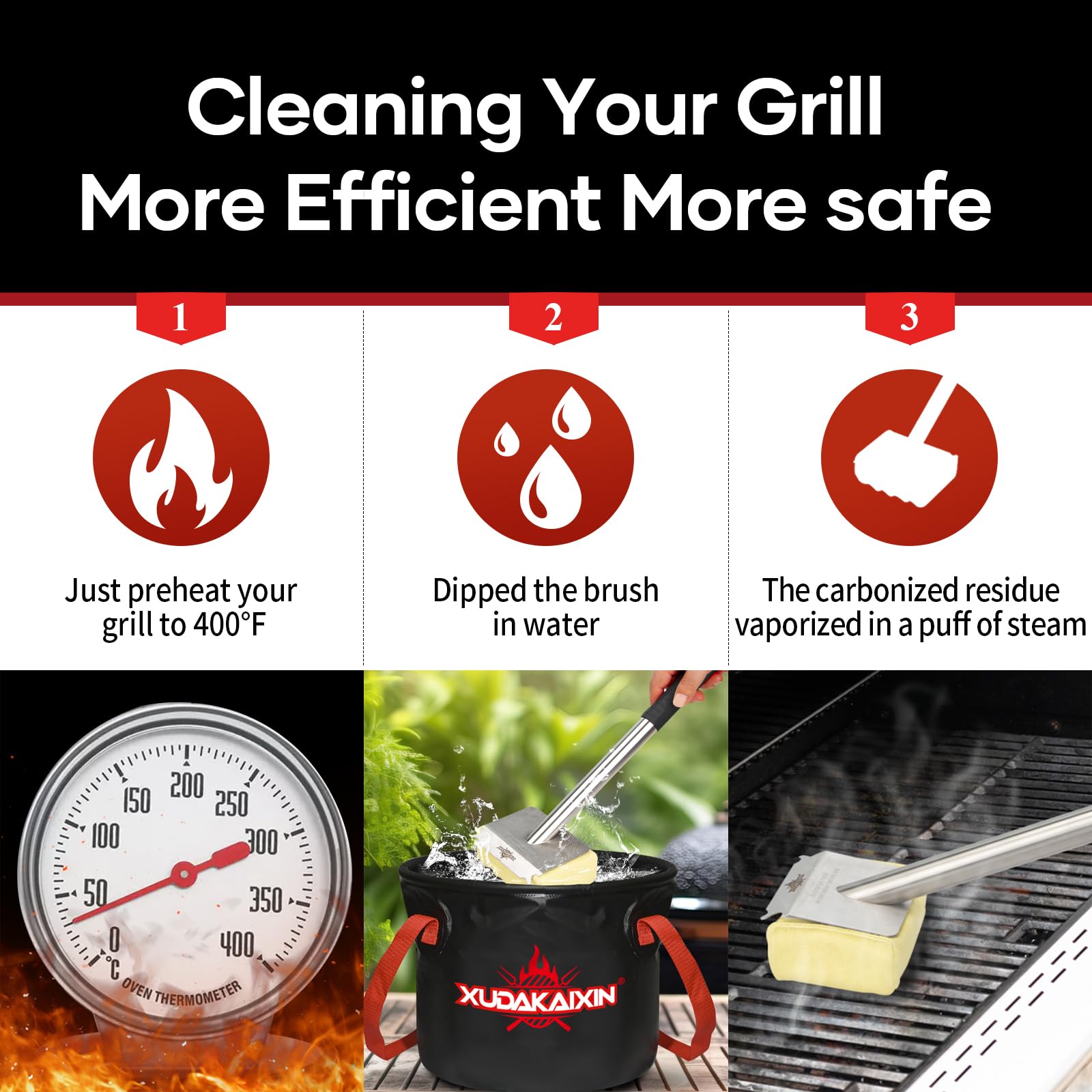 XUDAKAIXIN Spazzola per griglia senza setole, testina di pulizia sostituibile per barbecue, accessori sicuri per griglie in ghisa/porcellana/Weber a gas/carbone, spazzola per griglia per barbecue