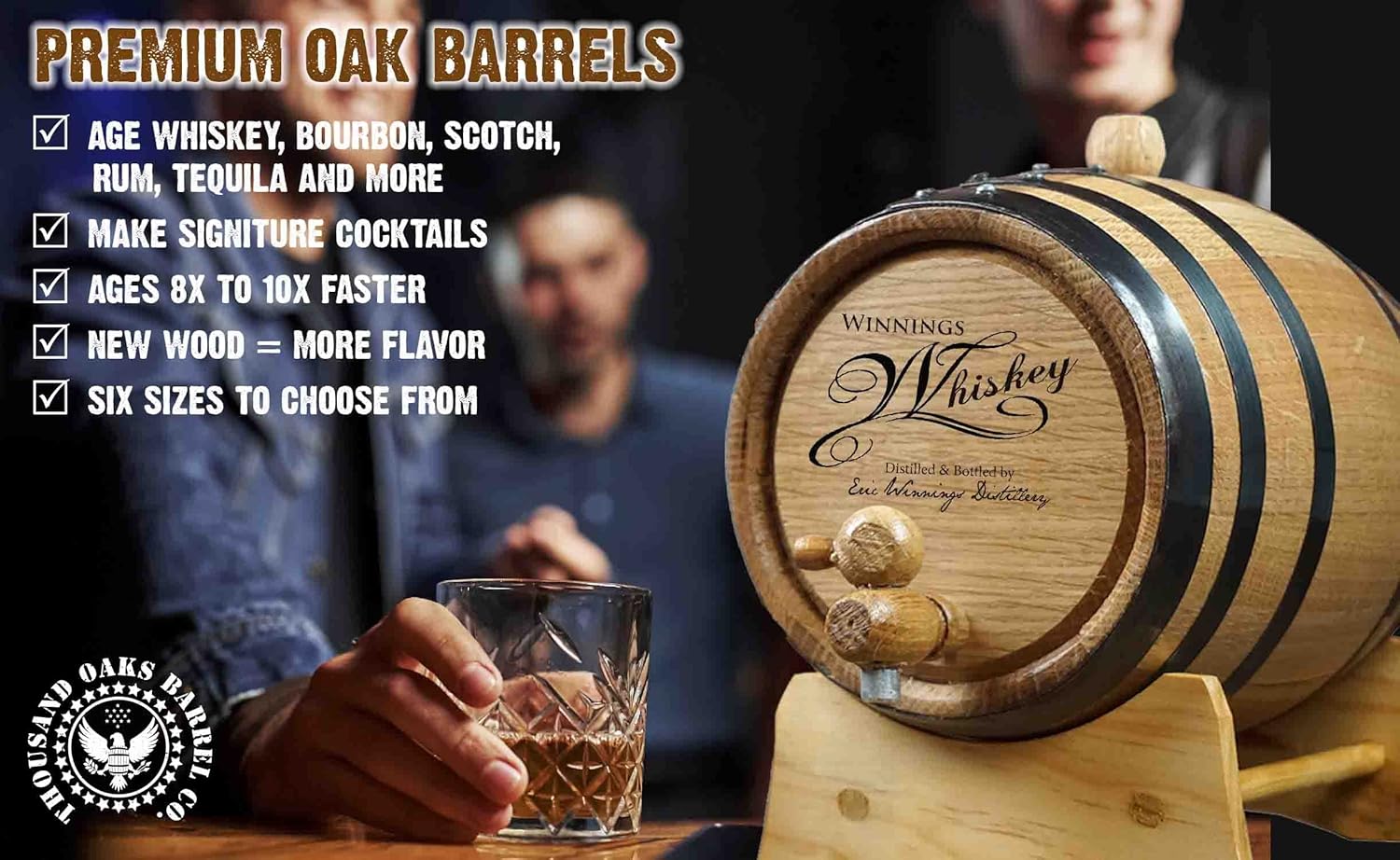 Personalized Oak Barrel (3 Liter) with Wood Stand, Bung, and Spigot - Small 3L Whiskey Barrels For The Home Brewer, Distiller, Wine Maker and Cocktail Aging Bartender (B415)