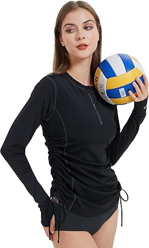 Miniatura 2 de Camiseta de natación de manga larga UPF 50+ para mujer, protección solar UV, media cremallera, SPF, traje de baño para surf