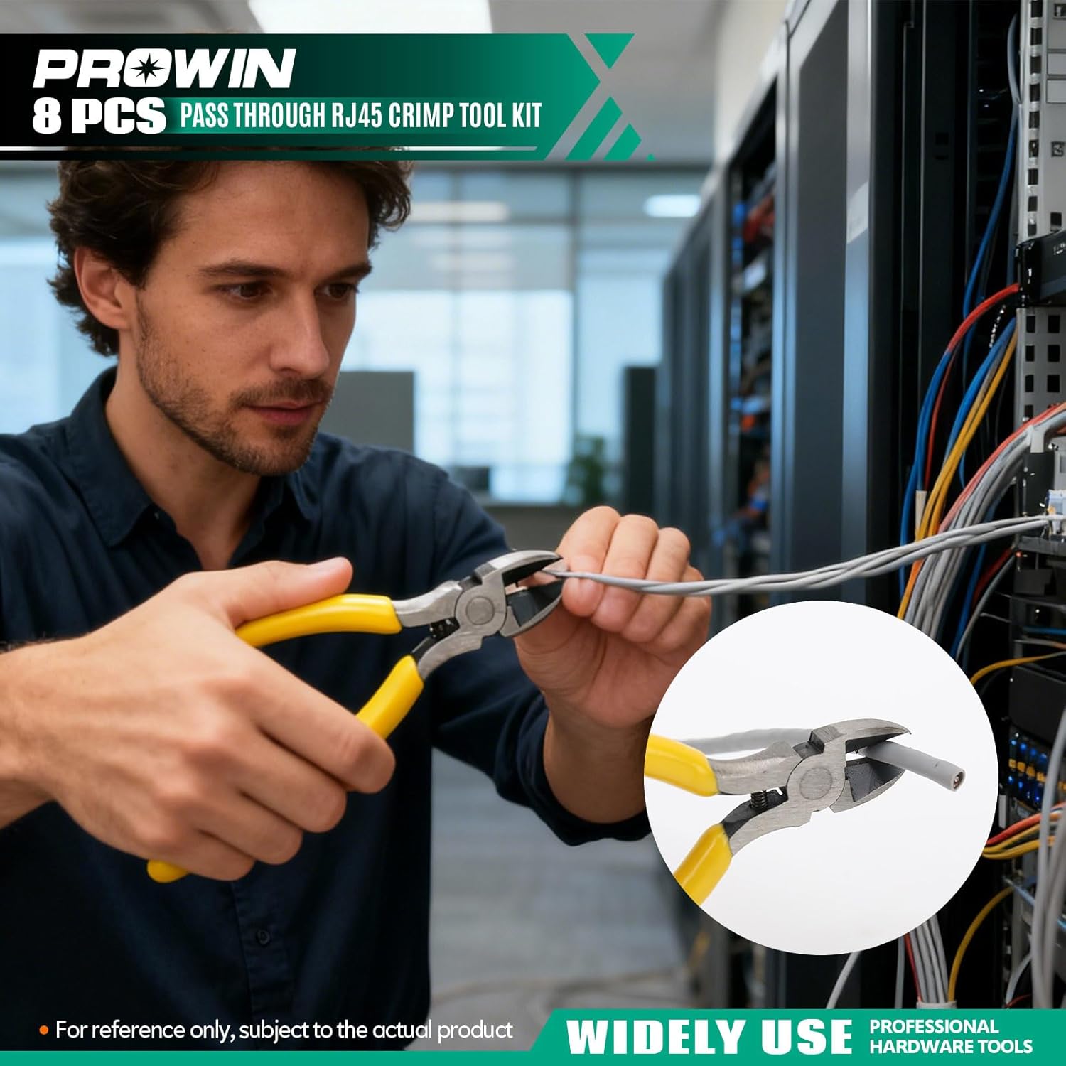 Prowin Pass Through RJ45 Crimper Kit with Cable Tester, Ethernet Crimping Tool for Cat5 Cat5e Cat6 Cat6a & RJ11 RJ12 Connectors (Includes Stripper, Blades) Professional Network Tool Set
