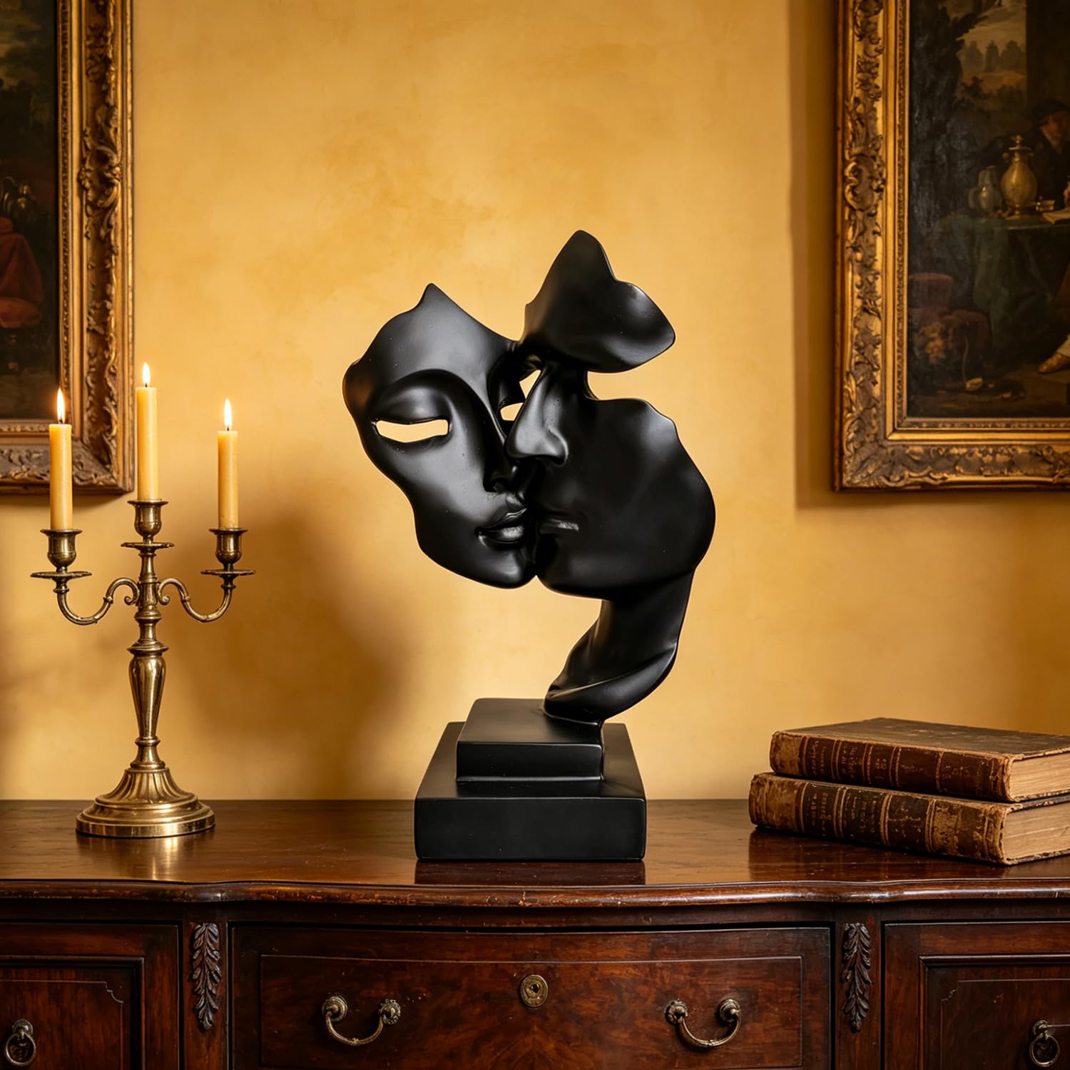 Estatua de Pareja,Centro de Mesa Decorativo Salon,Escultura Abstracta, Decoración de Estantería,Figuras Decorativas,Decoracion Hogar,Decoracion Mesa Comedor（Negro）