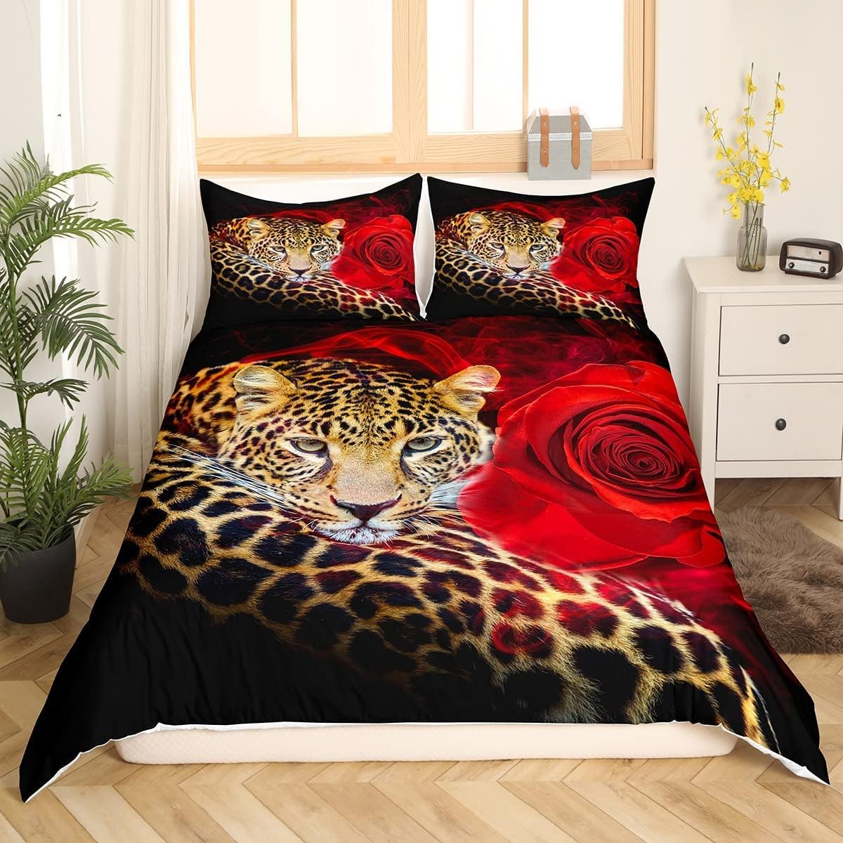 Homemissing Double Leopard Duvet Cover wild animal Bedding Set red pink curtains blackout curtains decorative curtains external entrance - Image 2