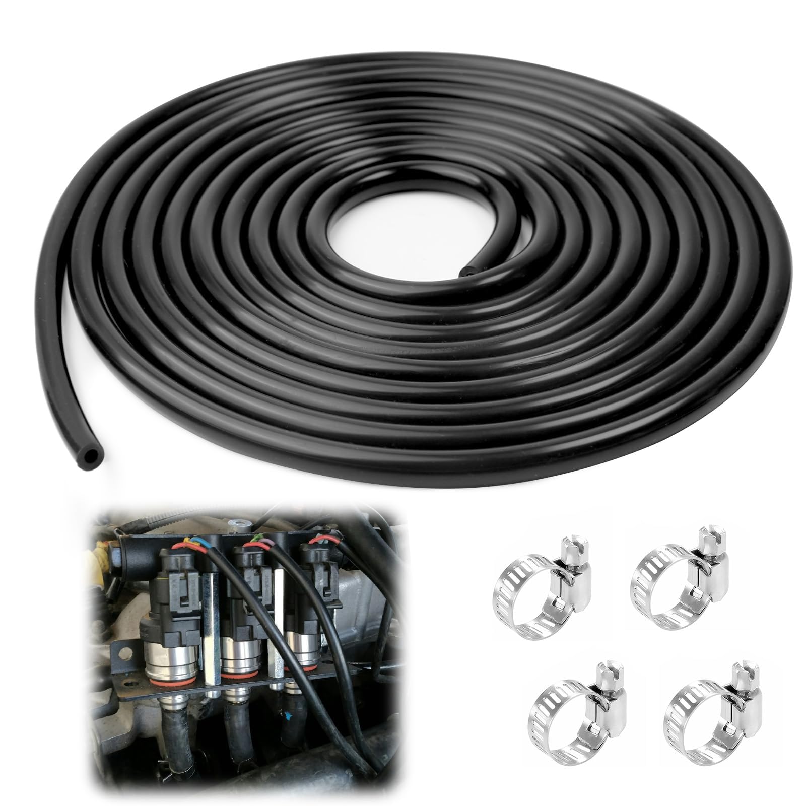 TXXATX Vakuumschlauch 3mm ID / 7mm AD – 4m Silikonschlauch Inkl. 4 Edelstahlschellen, Für Motor, Turbo & Pumpen