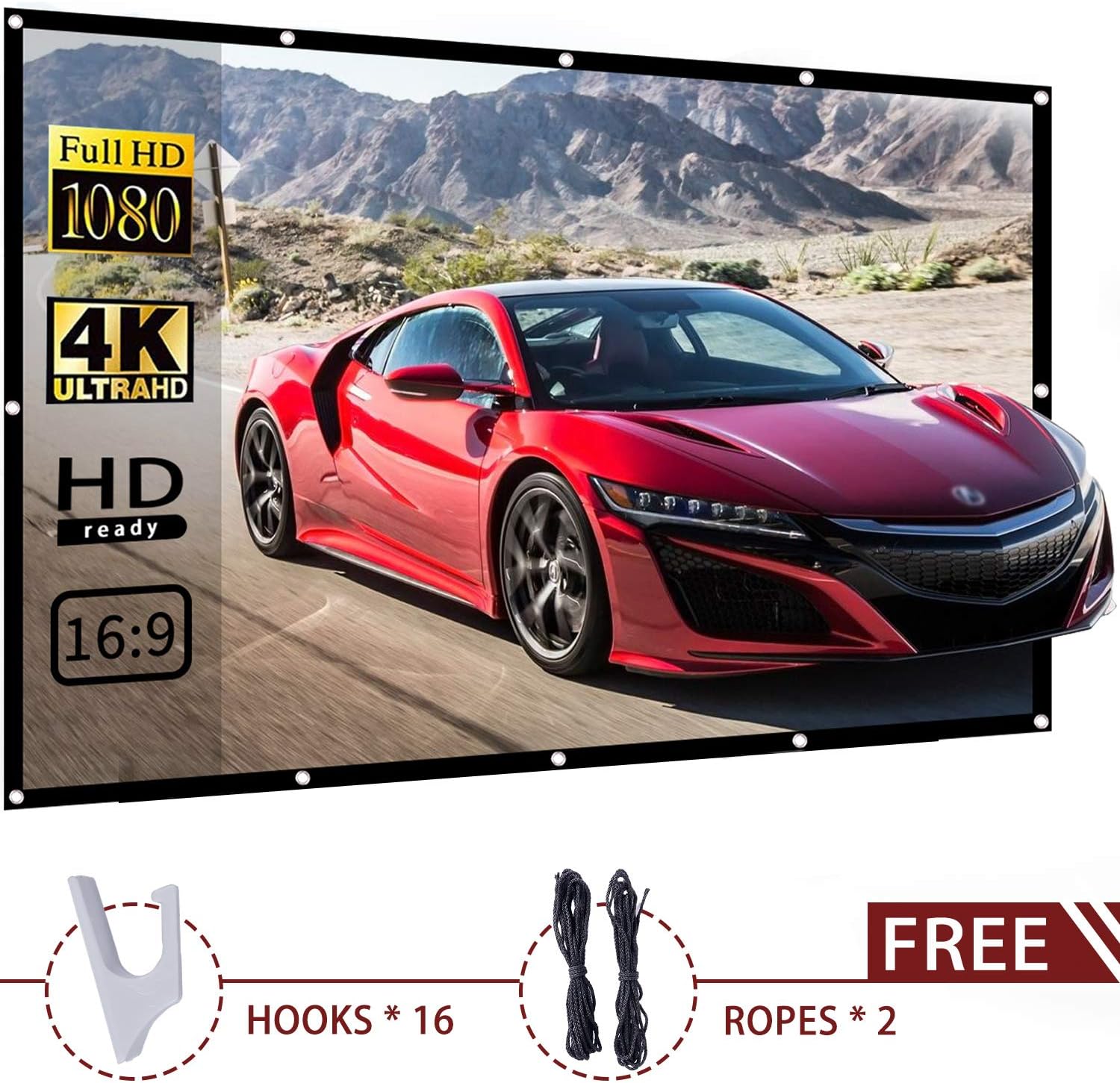 EleTab 80 inch Projector Screen Portable 16:9 HD Outdoor Indoor Projector Movies Screen Foldable Anti-Crease for Home Theater Support Front and Rear Projection