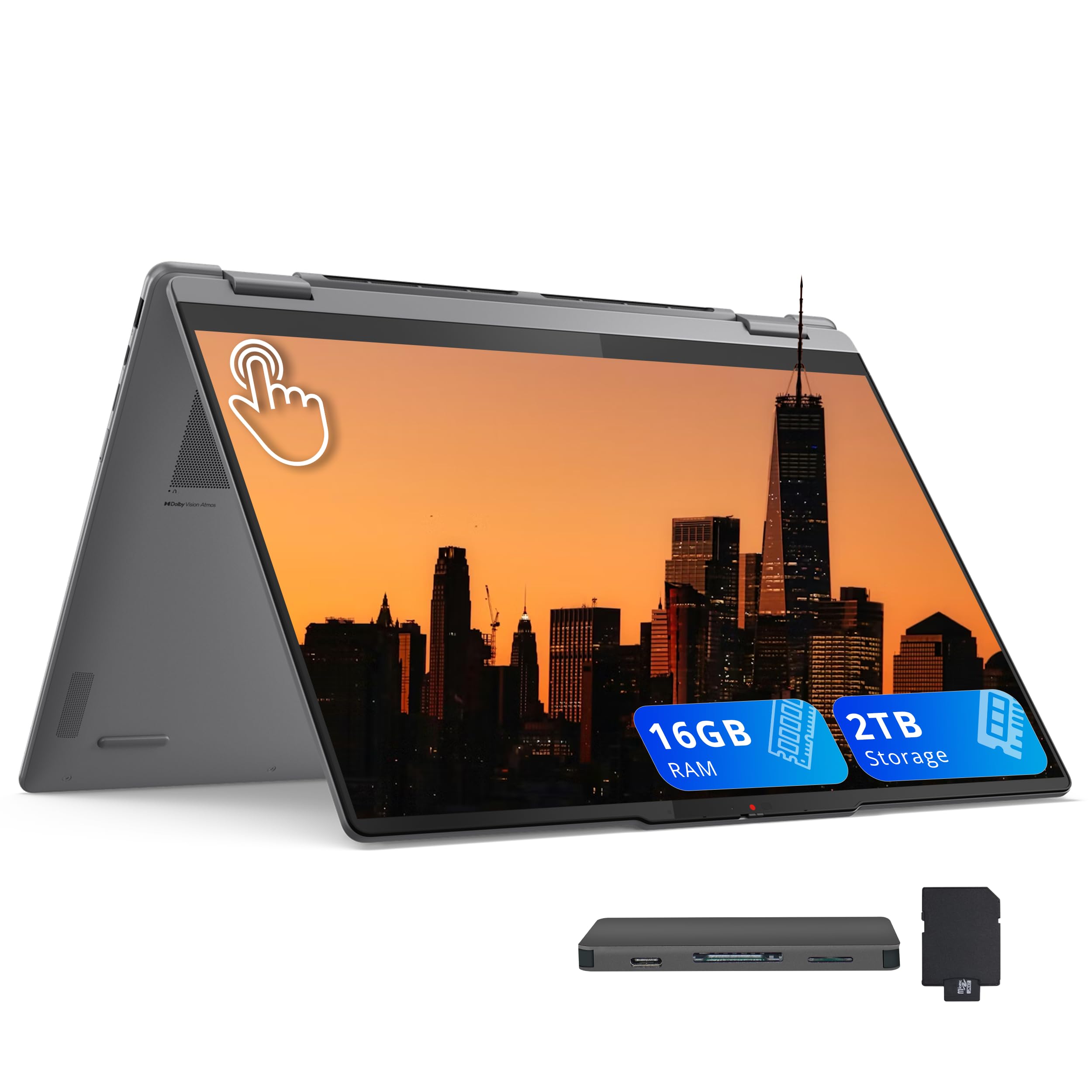 Lenovo Yoga 7i 2-in-1 16" 2K Touch Laptop, Intel Core Ultra 7 256V, 16GB LPDDR5X, 2TB(1TB SSD+1TB Docking Station), Intel Arc Graphics, Backlit KB, Fingerprint, Copilot+ PC, Wi-Fi 7, Win 11, Gray