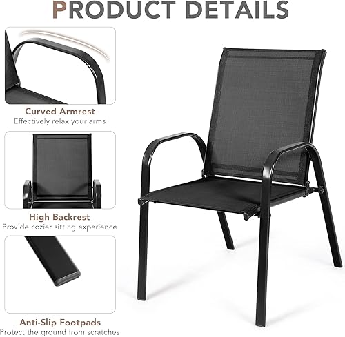 Miniatura 7 de Tangkula 2 sillas de comedor para patio, sillas de bistró para exteriores con reposabrazos curvos, tela fácil de secar, marco de acero reforzado,