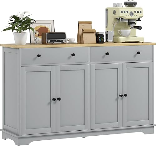 Miniatura 26 de HOMCOM Aparador buffet con encimera de madera maciza, armario de almacenamiento de cocina moderno, armario de café con 2 cajones, puertas y estante