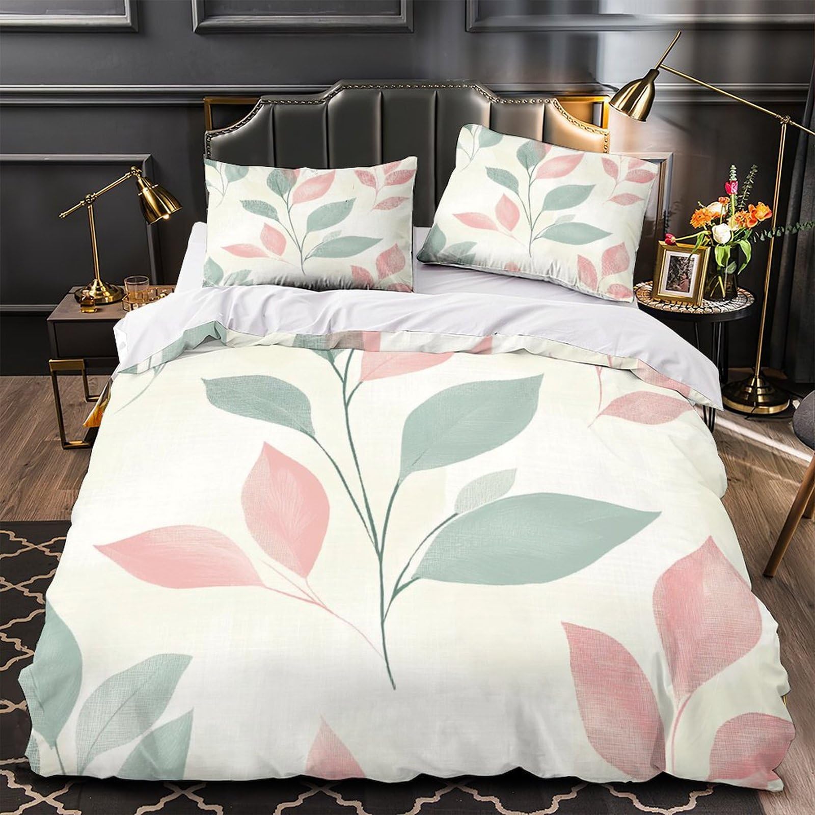 Housse de couette feuilles 140x200cm en microfibre douce avec parure imprimée 3D