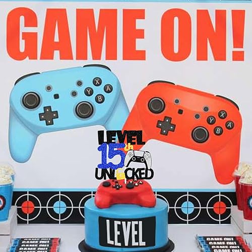 Miniatura 6 de Teen Level Up - Decoración para pastel de feliz cumpleaños, fiesta nocturna de videojuegos para niños o niñas, fiesta de controlador, decoración de