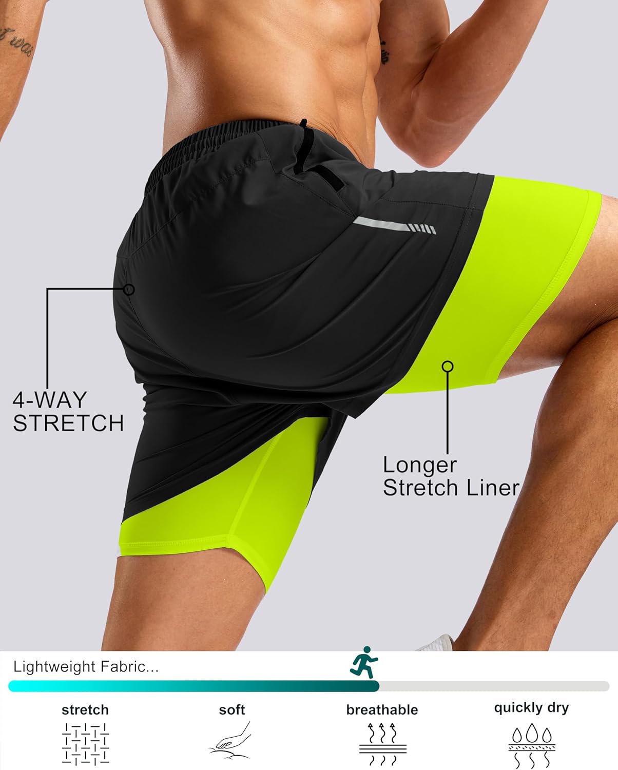 Pudolla Men's 7" Running Shorts with Zipper Pockets Quick Dry 2 in 1 Workout Gym Shorts with Liner for Tennis Yoga Training - Image 5