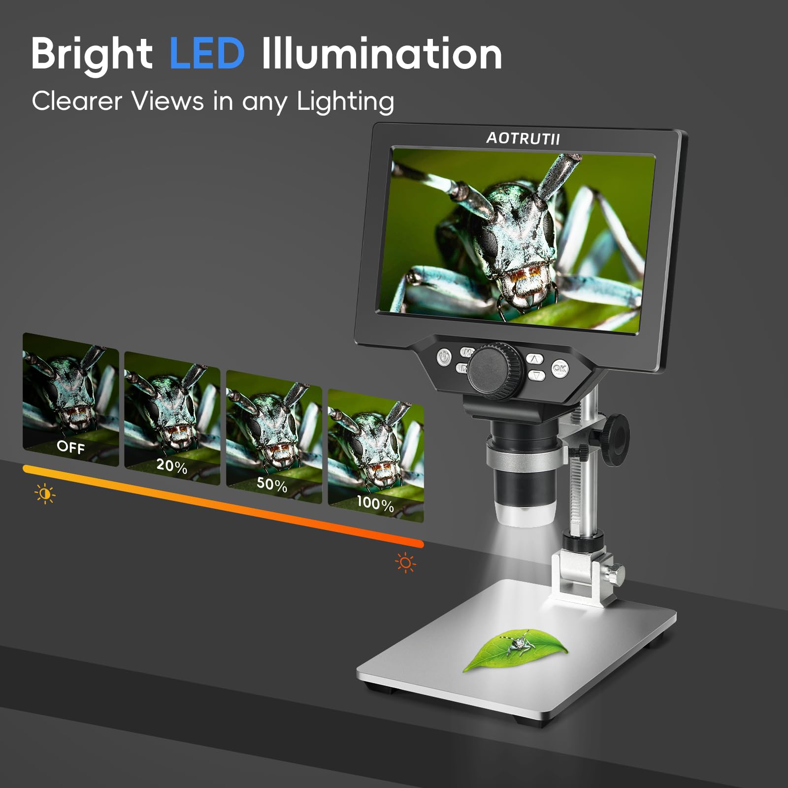 Microscopio digital LCD de 7 pulgadas, aumento de 1200X, cámara de video HD 12MP 1080P con soporte de metal, 8 luces LED, ventanas compatibles para inspección de monedas, placas de circuito