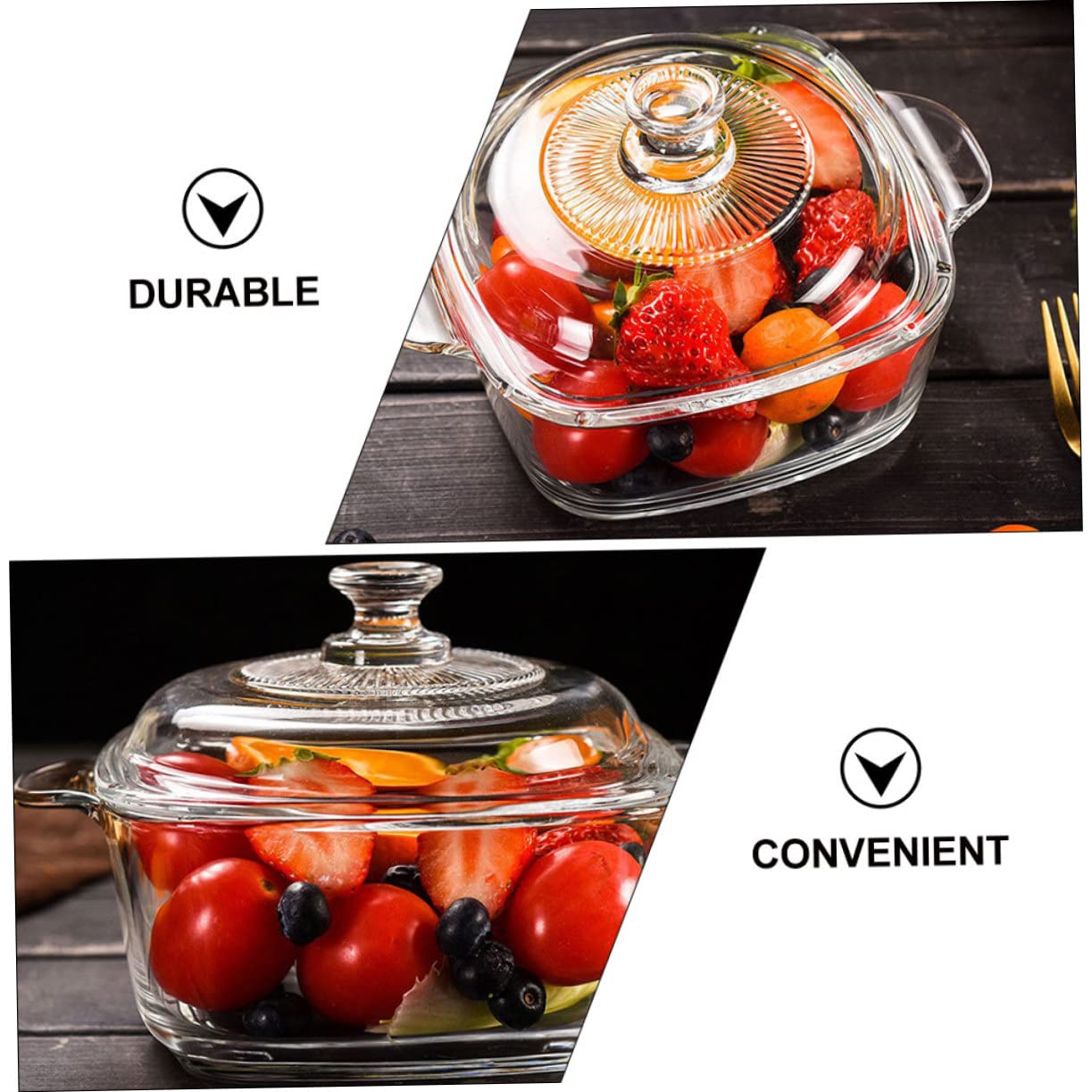 SHOWERORO Mikrowellengeeignete Glasschüssel Mit Deckel Aus Gehärtetem Glas 1l Mit Zwei Griffen Hitzebeständig Vielseitig Für Suppe Salat Und Obst Haushalt Restaurant Und Hotel