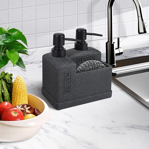 Miniatura 5 de Juego de dispensador de jabón de cocina, dispensador de jabón para platos y dispensador de jabón de manos con organizador de esponja 3 en 1, juego