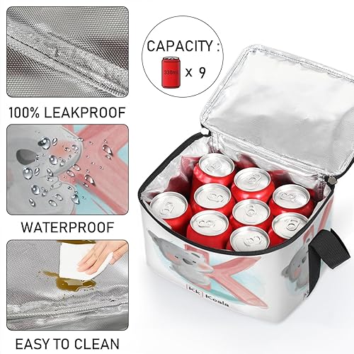 Miniatura 5 de Almuerzo aislado estilo koala con alfabeto para mujer, reutilizable, bolsa cuadrada de comida para adultos y hombres, lonchera para trabajo, viajes,