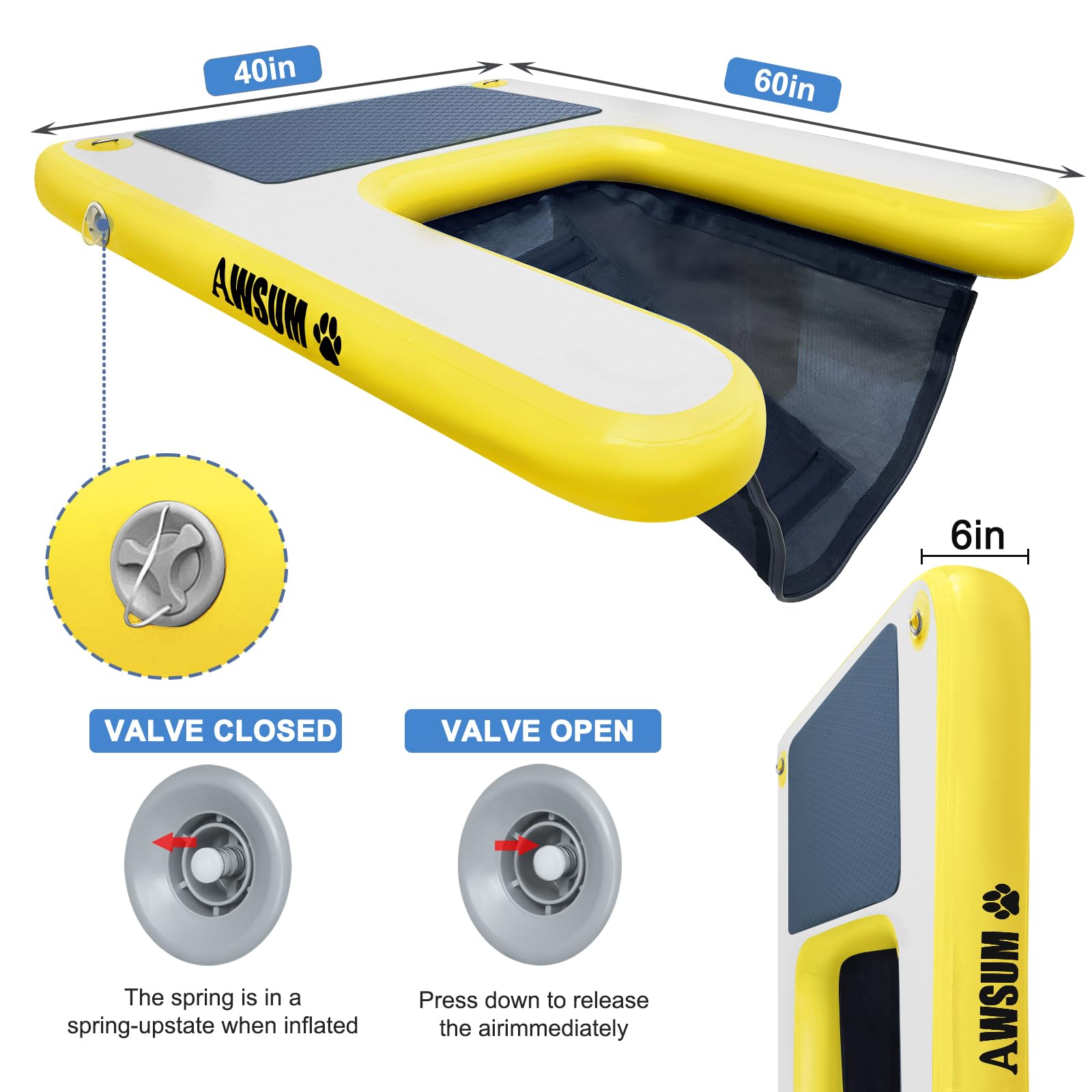 AWSUM 150x100x15cm Rampe d'eau Gonflable pour Chien Watersports Planche pour Chiot Planche Gonflable avec Tapis antidérapant pour Piscine et Lacs