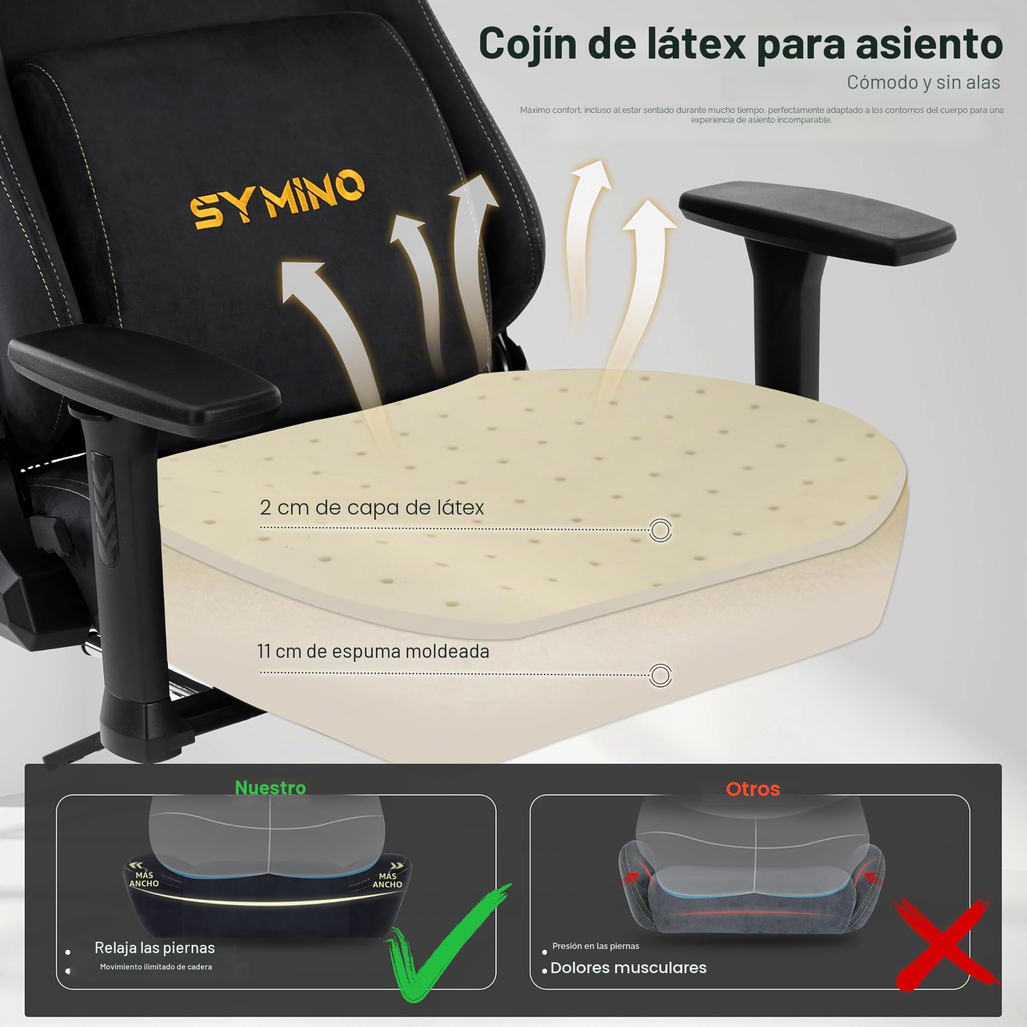 Symino Silla Gaming Ergonómica con Reposapiés, 150° Reclinable: Soporte Lumbar y Reposacabezas Regulable, Ajustable en Altura, Soporta hasta 200kg (Black)