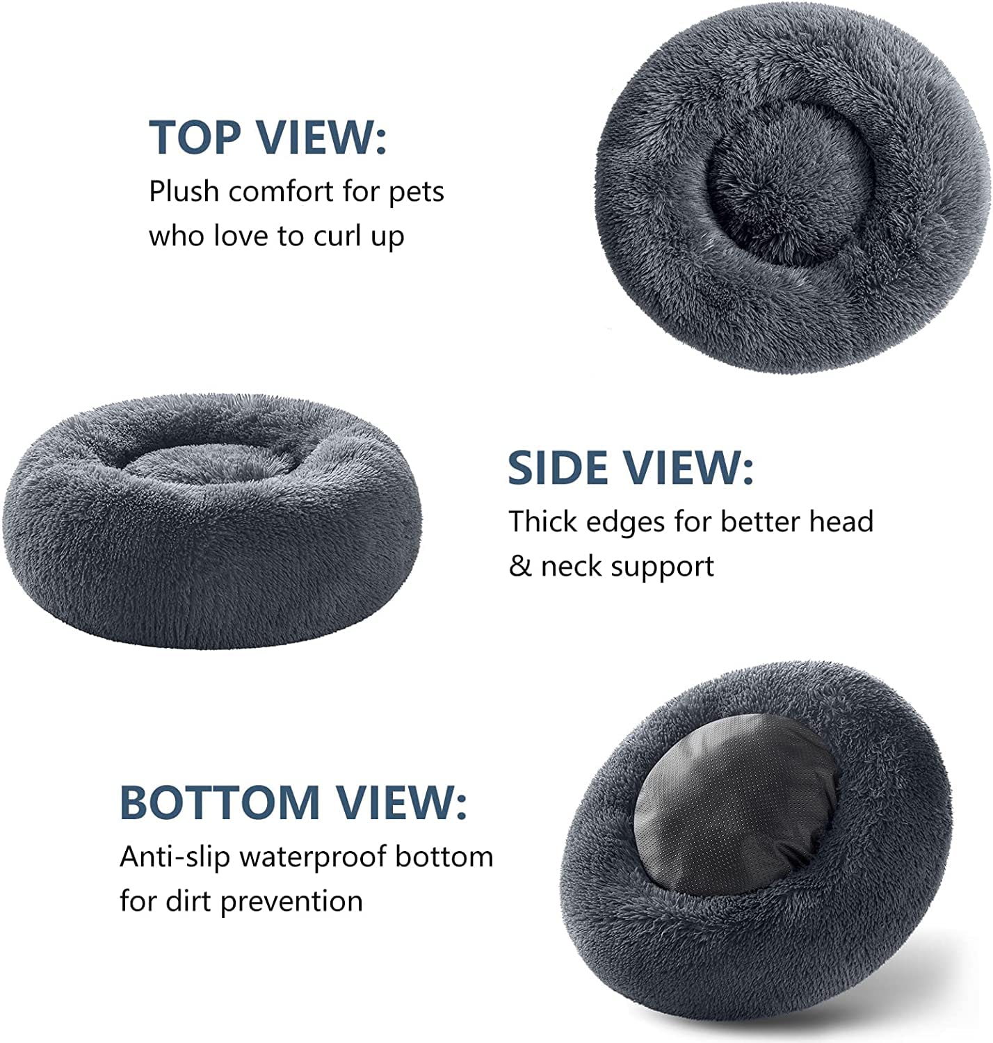 Kattenbed, hol, rond, zacht pluche met capuchon, donut, wollig