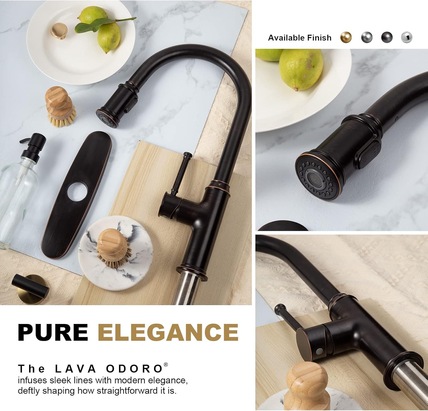 Lava Odoro Oil Rubbed Bronze Kitchen Faucet with Pull Down Sprayer, Single Handle Kitchen Sink Faucet Bronze Faucet for Kitchen Sink 1 Hole and 3 Hole, Deck Plate Included, KF421-ORB - Image 8