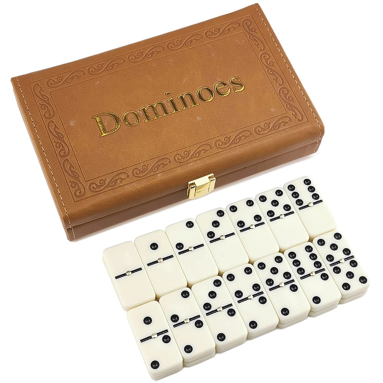 Dominoes Set Tiles Games - Double 6 and 28 Tiles with Spinner in Leatherette Case (Yellow)