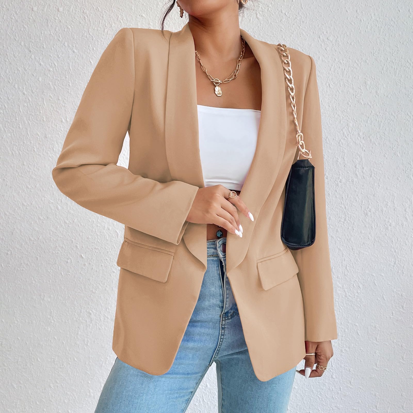 ALSOGO Damen Blazer Langer Casual Open Front Jacken mit Taschen Arbeit Büro
