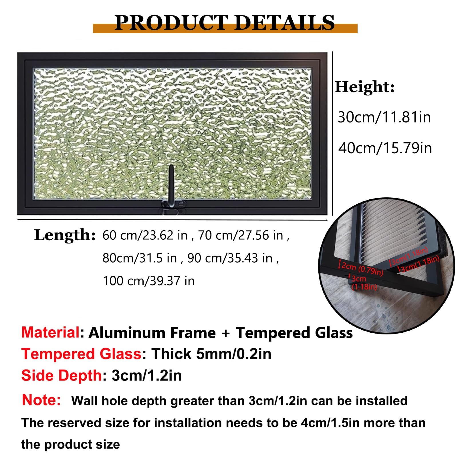 Finestra in Metallo Rettangolare Girevole a 360°, Vetro per la Privacy, Finestra a Battente Girevole, Finestra di Ventilazione incorporata per Bagno Interno, seminterrato (Bianco, 60X30CM/23