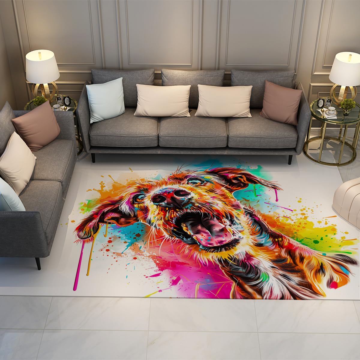 Tapis antidérapant 180x270 motif chien pour couloir et entrée