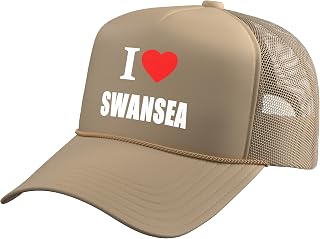 I Love Swansea Souvenir Memory Trucker Hat with Adjustable Mesh Back