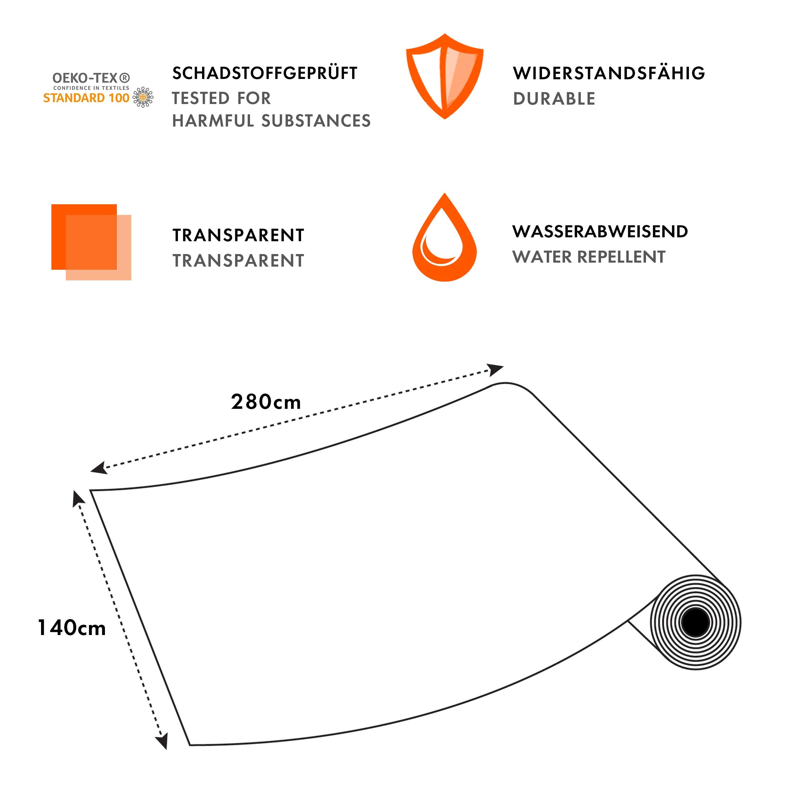 DecoMeister Mantel Protector Transparente 140x280 cm - Protector de Mesa PVC Impermeable y Antimanchas - Película de Vinilo para Comedor y Jardín - Mantel de Hule Fácil de Cortar - Transparente Liso