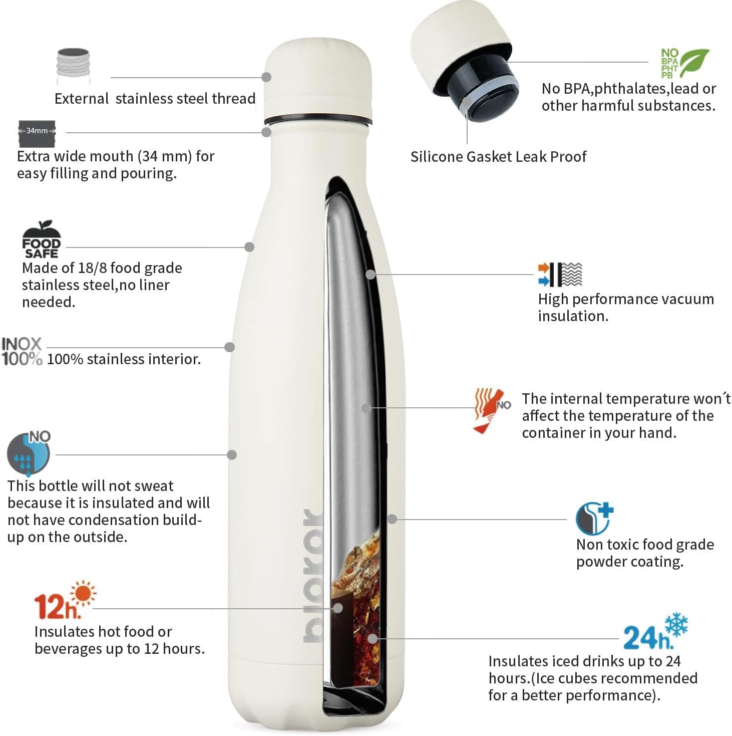 BJPKPK 17 oz Insulated Water Bottle, Stainless Steel Flask, Leak Proof image 3