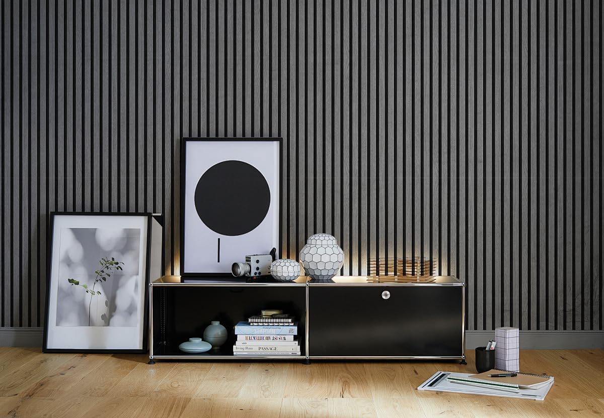 Peel and Stick Wallpaper, 17.7"×275" Wood Grain Stripe 3D Realistic Wood Self-Adhesive Wallpaper Removable Vinyl Film Wall Furniture Covering with Flag & Flag Metal