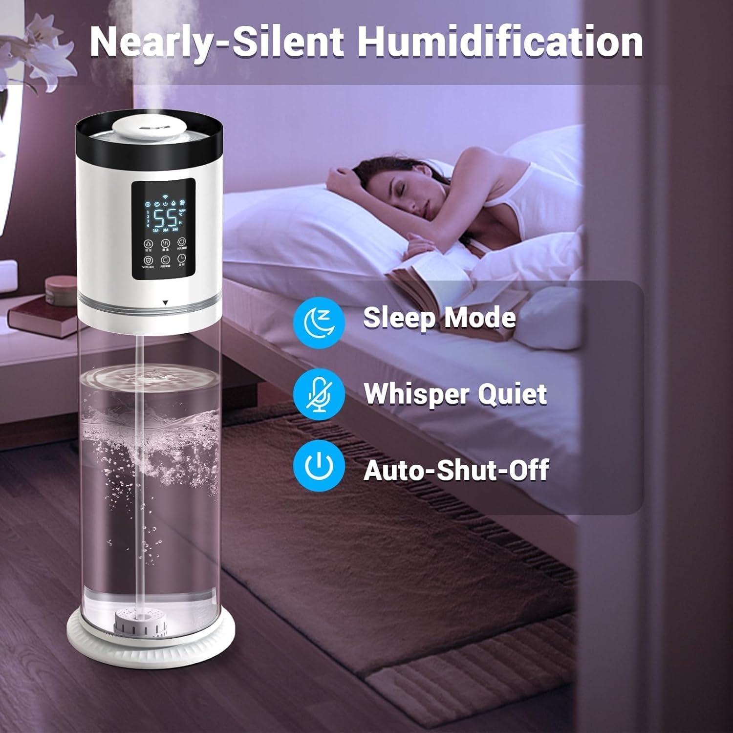 8L/2.1Gal Humidifiers for Bedroom Large Room with Clear Tank, 7-Color Light, 36dB Ultrasonic Cool Mist Humidifiers with Humidistat, Essential Oil Tray Top Fill Humidifier for Home Bedroom Office