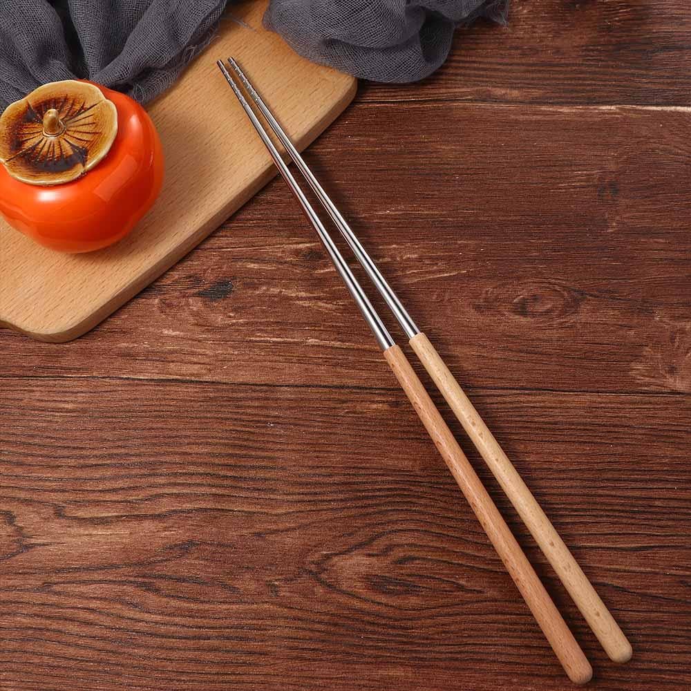 Extra Lange Essstäbchen Aus Edelstahl (38,1 Cm) Mit Holzgriff – Wiederverwendbar Für Kochen, Braten & Servieren