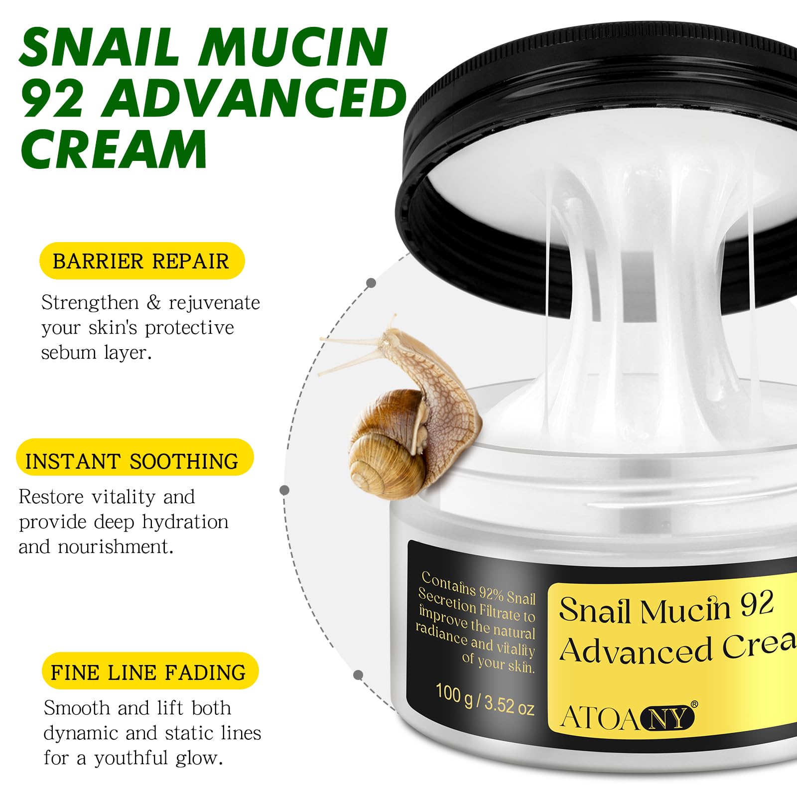 Advanced Snail Mucin 92 All in one Cream, Snail Mucin Repair Cream,Snail Secretion Moisturizer, Facial Moisturiser - Image 4