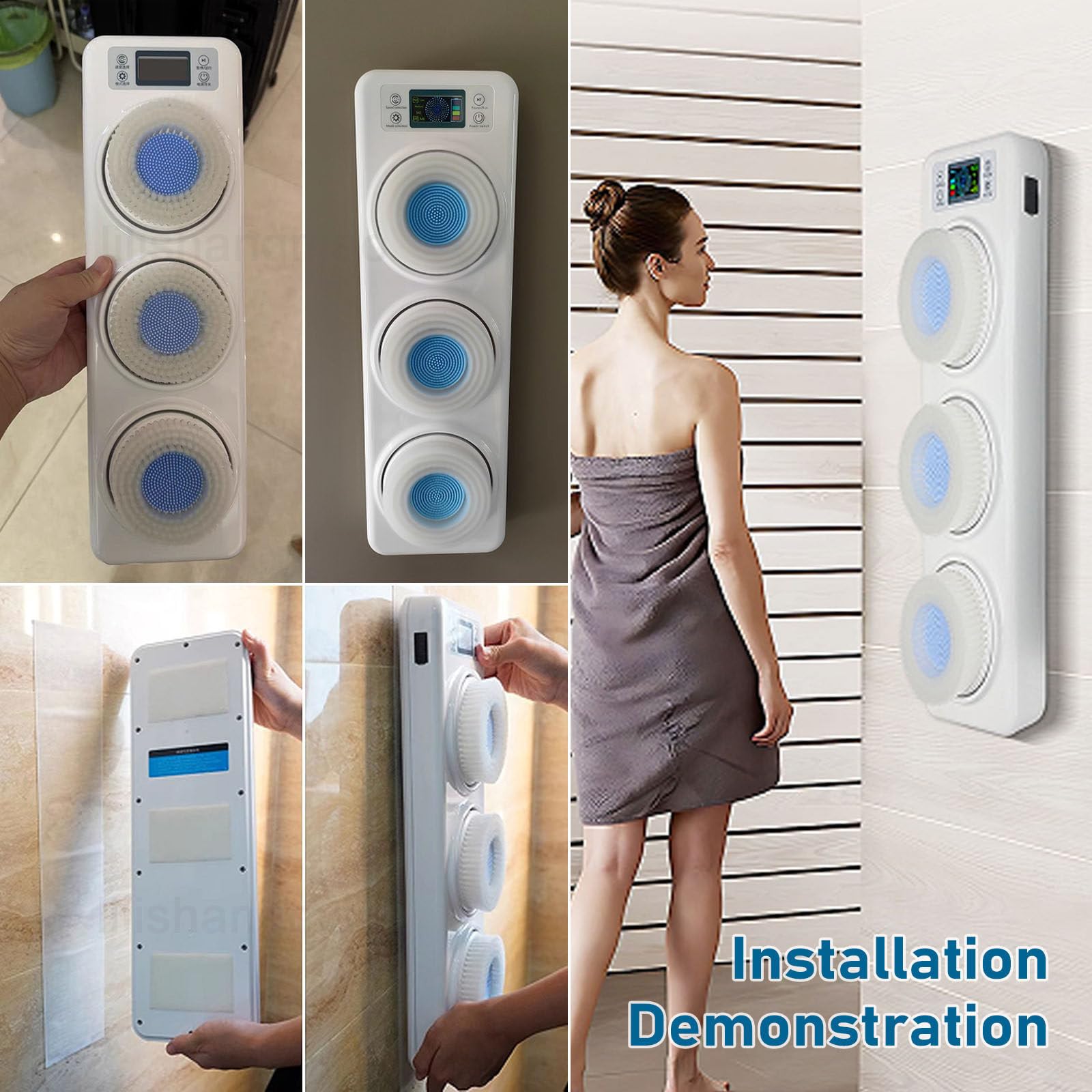 Cepillo De Espalda Recargable De Pared: Cepillo De Ducha Eléctrico con 3 Cabezales De 10 cm, 3 Velocidades Y Resistencia Al Agua IPX5 para Una Limpieza Profunda Y Un Masaje Manos Libres