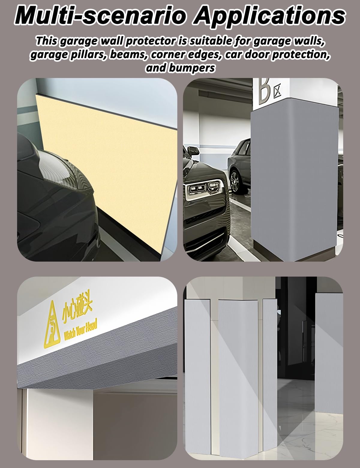 Protector Pared Garaje para Parking, Protector Columnas Garaje Autoadhesivos de Esponja, Protección contra Arañazos/Impactos para Puertas Coche Borde Parachoques Esquinas(Light Gray,2 mx95 cm)