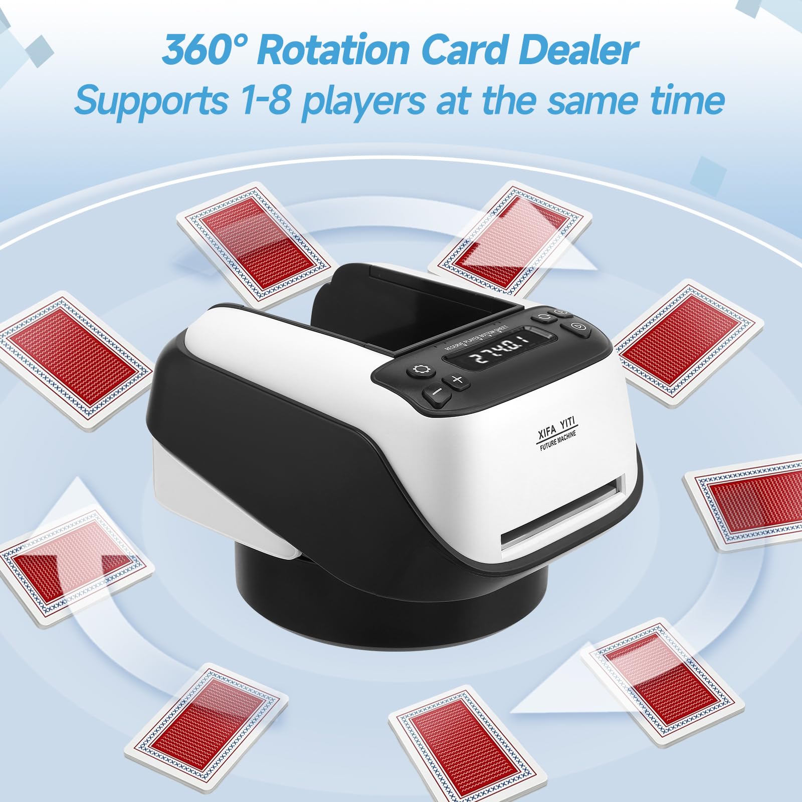 Distributeur de Cartes Automatique, Distributeur de Cartes Électronique Rechargeable, Machine D'envoi de Cartes Rotatif à 360° Jusqu'à 8 Joueurs, pour Poker, UNO, Blackjack, Texas Hold'em