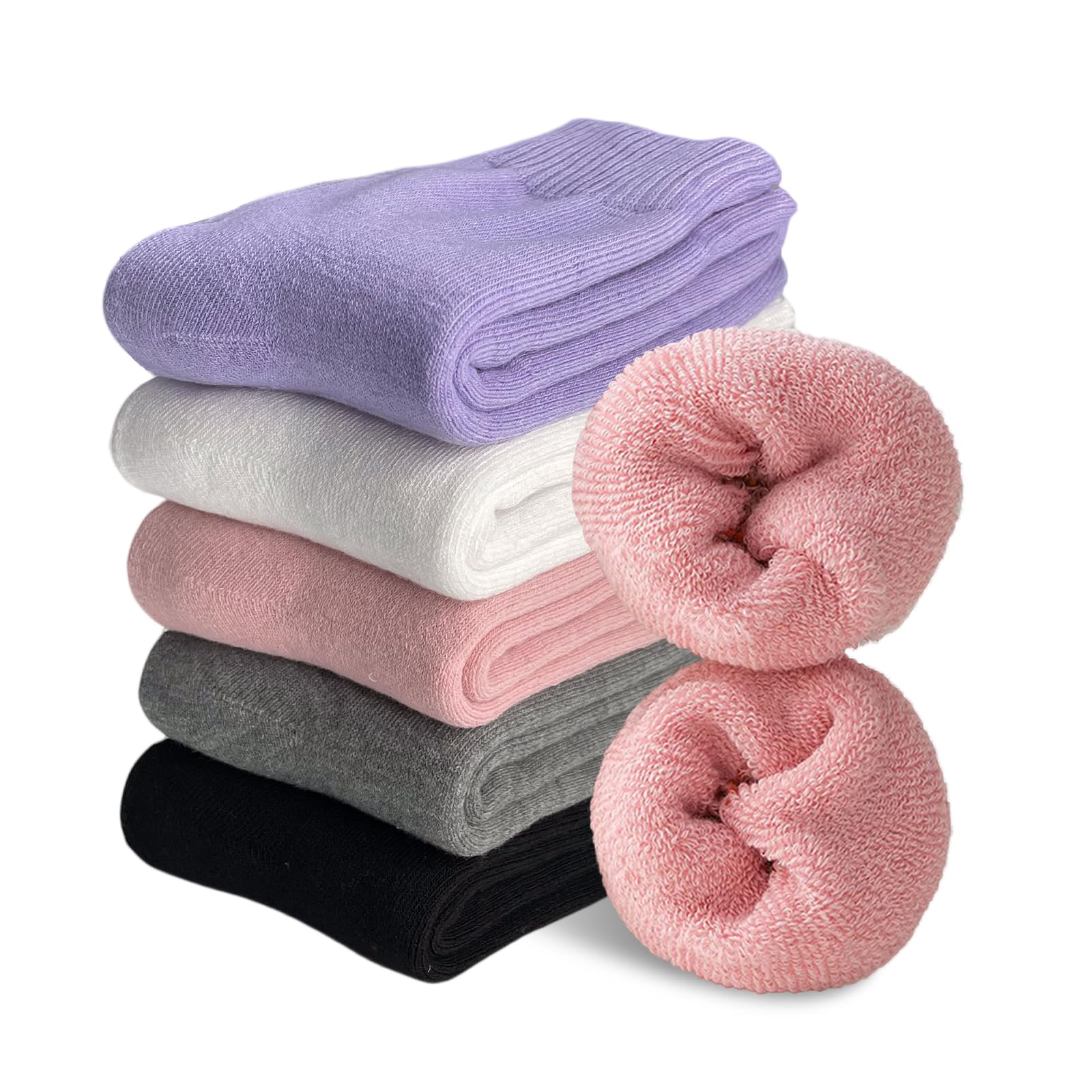 VoJoPiWomen Thermal Socks, 5 Pairs Warm Winter Thick Cushioned Cozy Ladies Boot Socks for Hiking Walking, UK 4~8