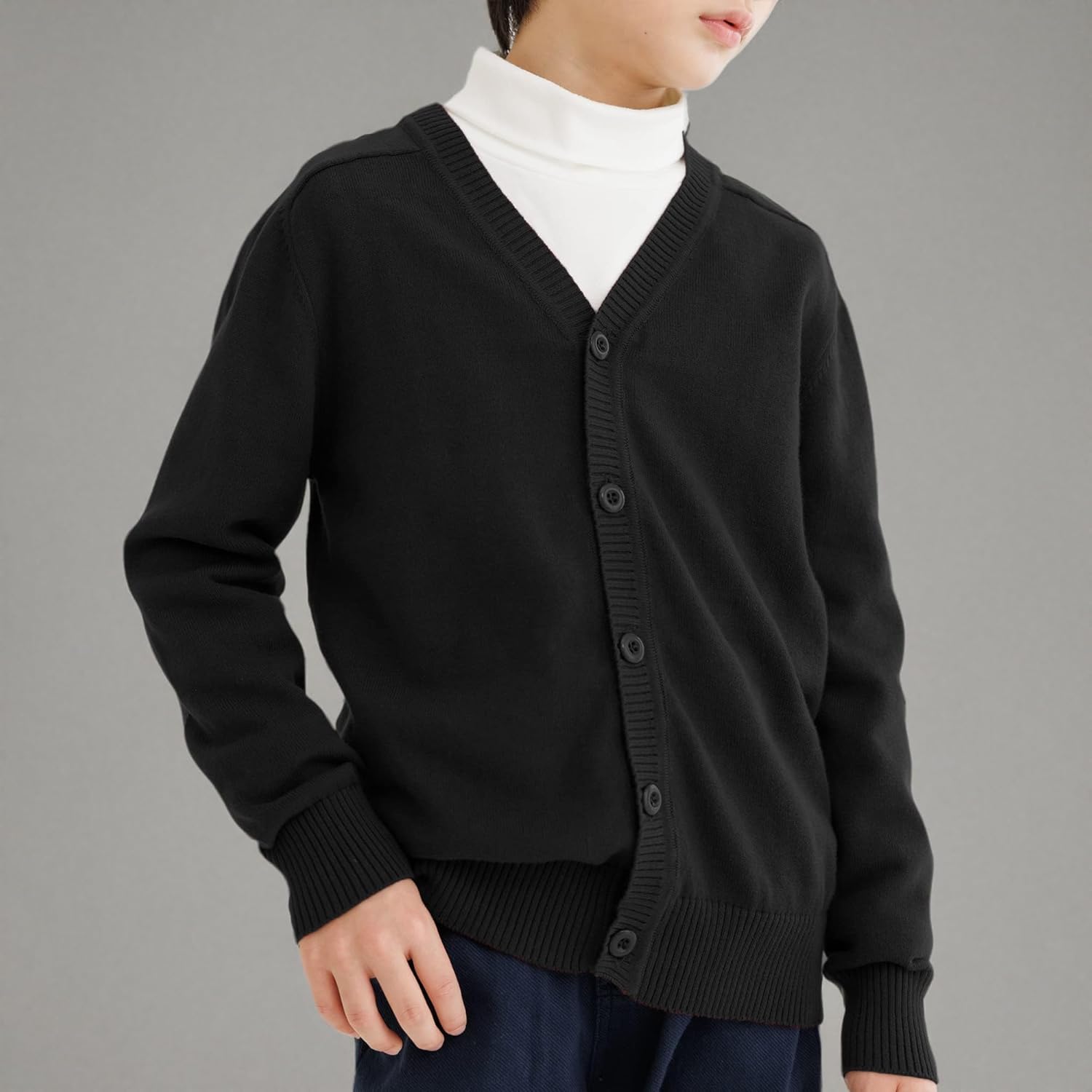 CUNYI Boys' Button-up Cardigan with Elbow Patches V-Neck Cotton Knit Sweater Casual Outerwear - Image 8