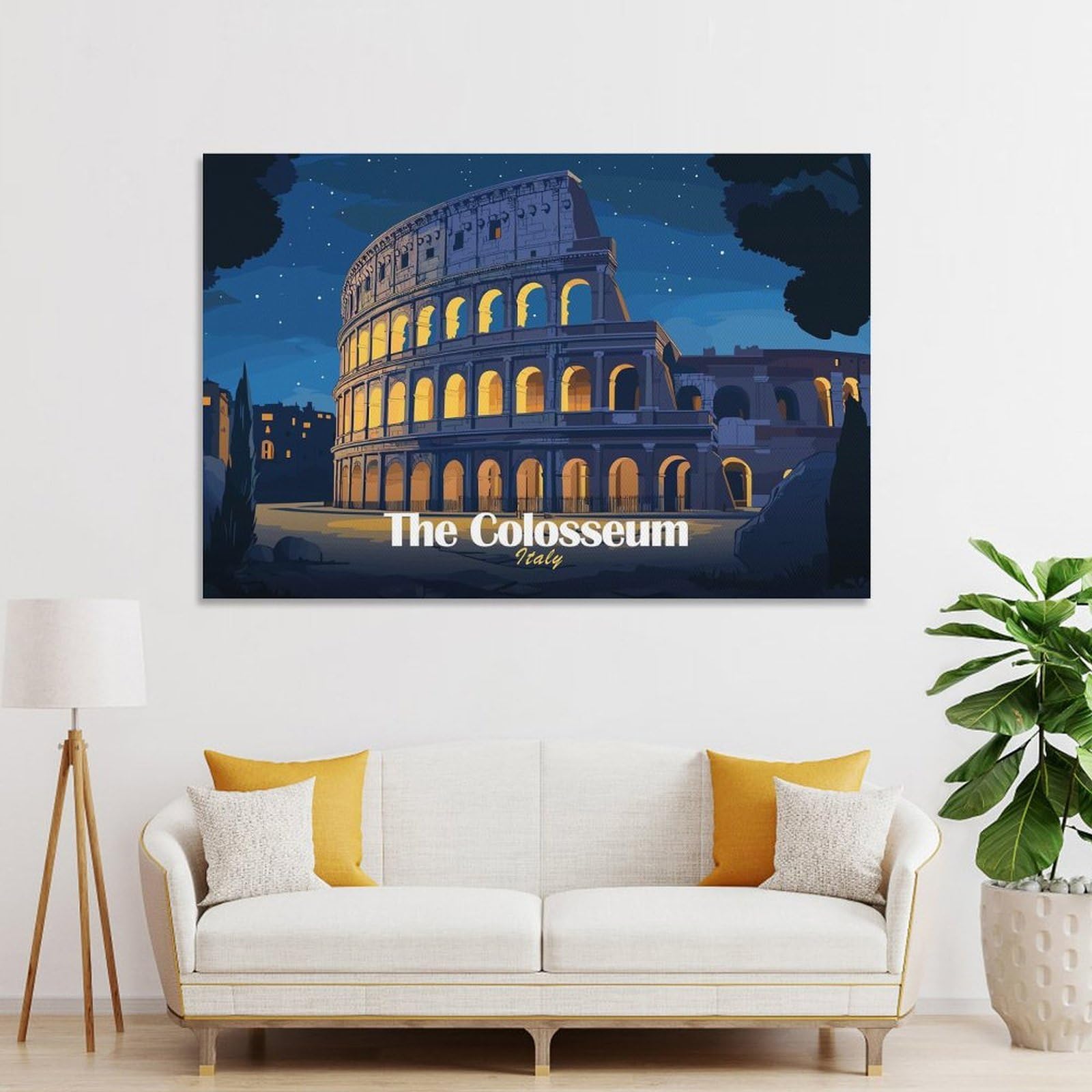Junmoney Unframe-Style-6-1 Decorative Wall Artwork The Colosseum At Night, Italy, 24X36inch(60X90cm), For New Homes, Bedrooms Or Workspaces, Canvas Artwork With Gifting Potential