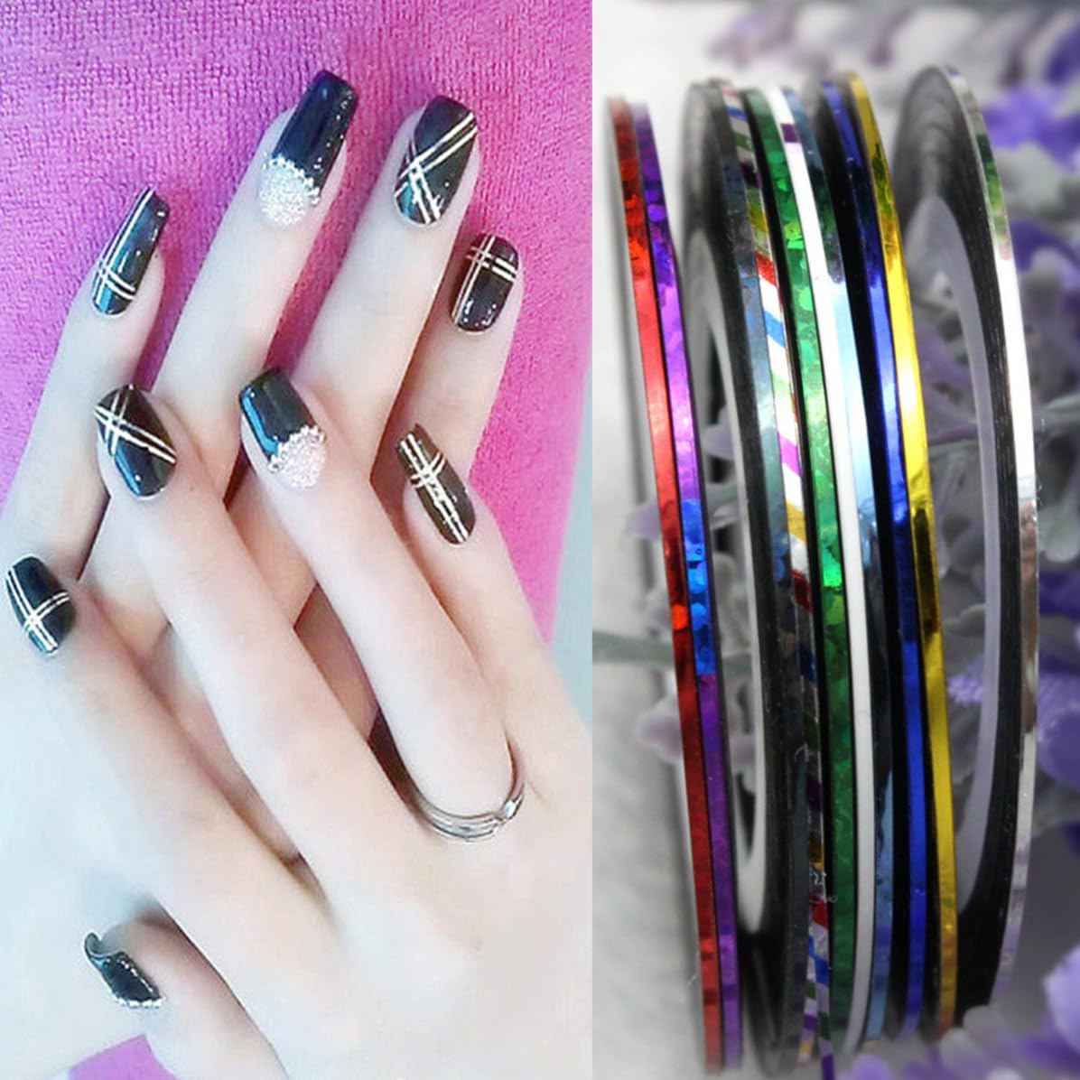 3pcs Silver Holographic Nail Striping Tapes for Pedicure and Design