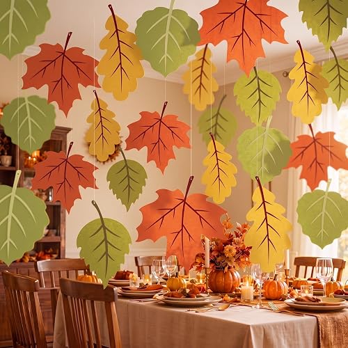 Thiccywoov 24 Pcs Large Fall Leaf Hanging Classroom Decorations 15